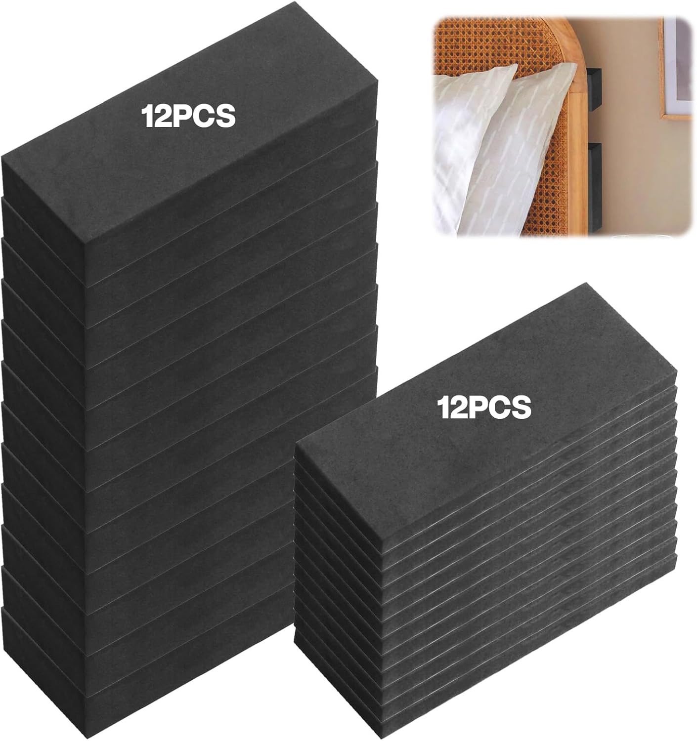 Headboard Stoppers for Wall,Wall Protector - 24PCS EVA Furniture Bumpers (12x15mm + 12x5mm), 2.99x1.8inch Walls Protection Pads to Prevent Scratches & Reduce Noise, for Headboards Cabinets Doors