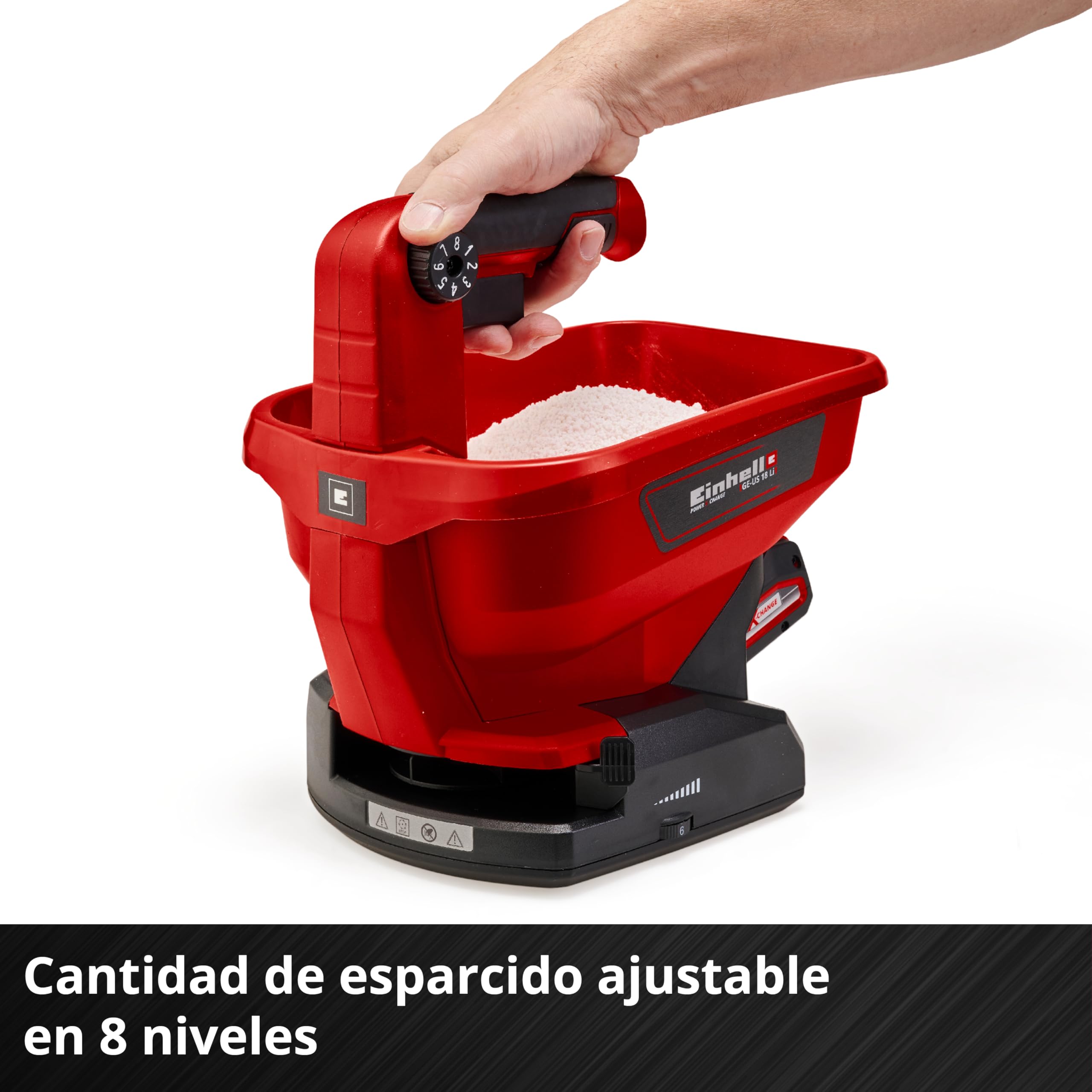 Einhell Esparcidor universal - GE-US 18 Li-Solo Power X-Change - 3,3 L, control de velocidad de 6 pasos, 8 configuraciones de volumen de esparcimiento | PXC - Depósito de 3,3 litros | electrónica de velocidad de 6 etapas | 8 niveles de regulación de la di