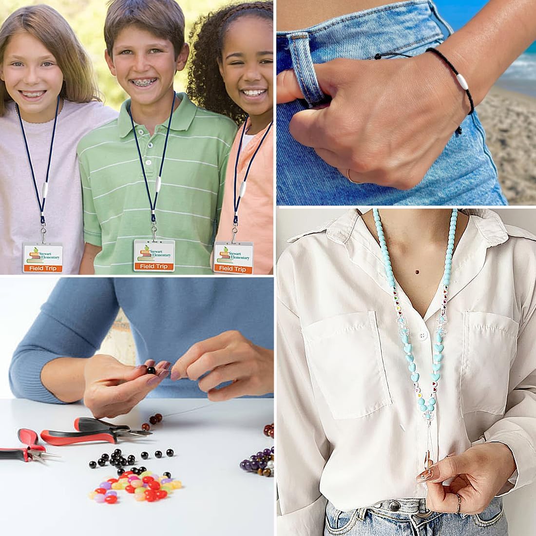 Ewparts Breakaway Clasp 100 Pieces Safety Plastic Breakaway Clasps Black Breakaway Clasps Beads Connectors for Making Chain Necklace,Bracelet,Hangers,Lanyards Bead Barrel Connectors (White - 100) - Image 8