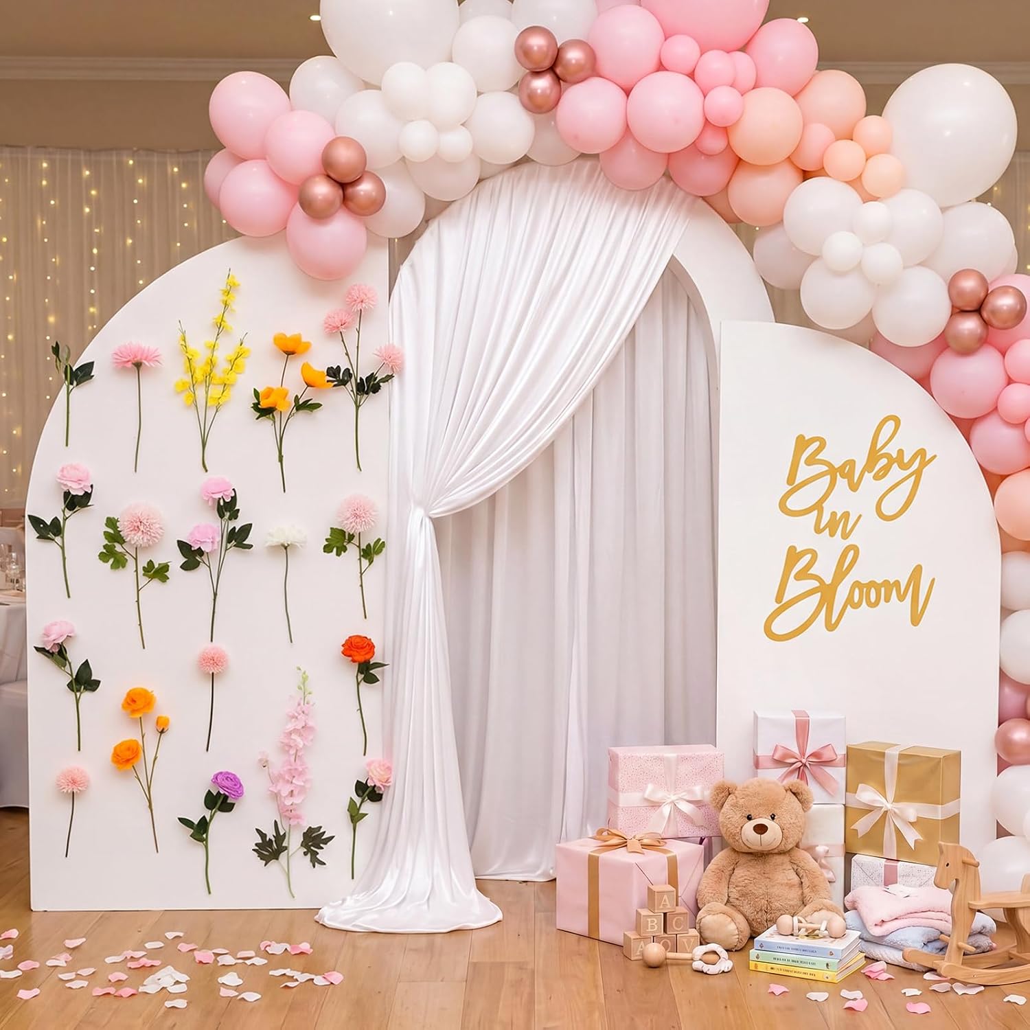 Suncalla 21 Pcs Baby in Bloom Wildflower Arch Backdrop Decorations Realistic Floral Photography Background Decor Artificial Flowers Party Decor for Birthday Congrats Grad Baby Shower, No Background