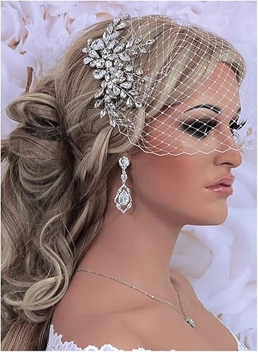 Miniatura 3 de ROLTIN Velo negro para novia, peine de pelo con diamantes de imitación de cristal brillante, accesorios para el cabello blanco y marfil, tocados