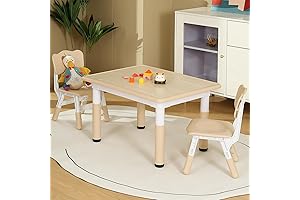 Burlywood Kids Table and 2 Chair Set: The Perfect Adjustable Haven for Your Little Explorers