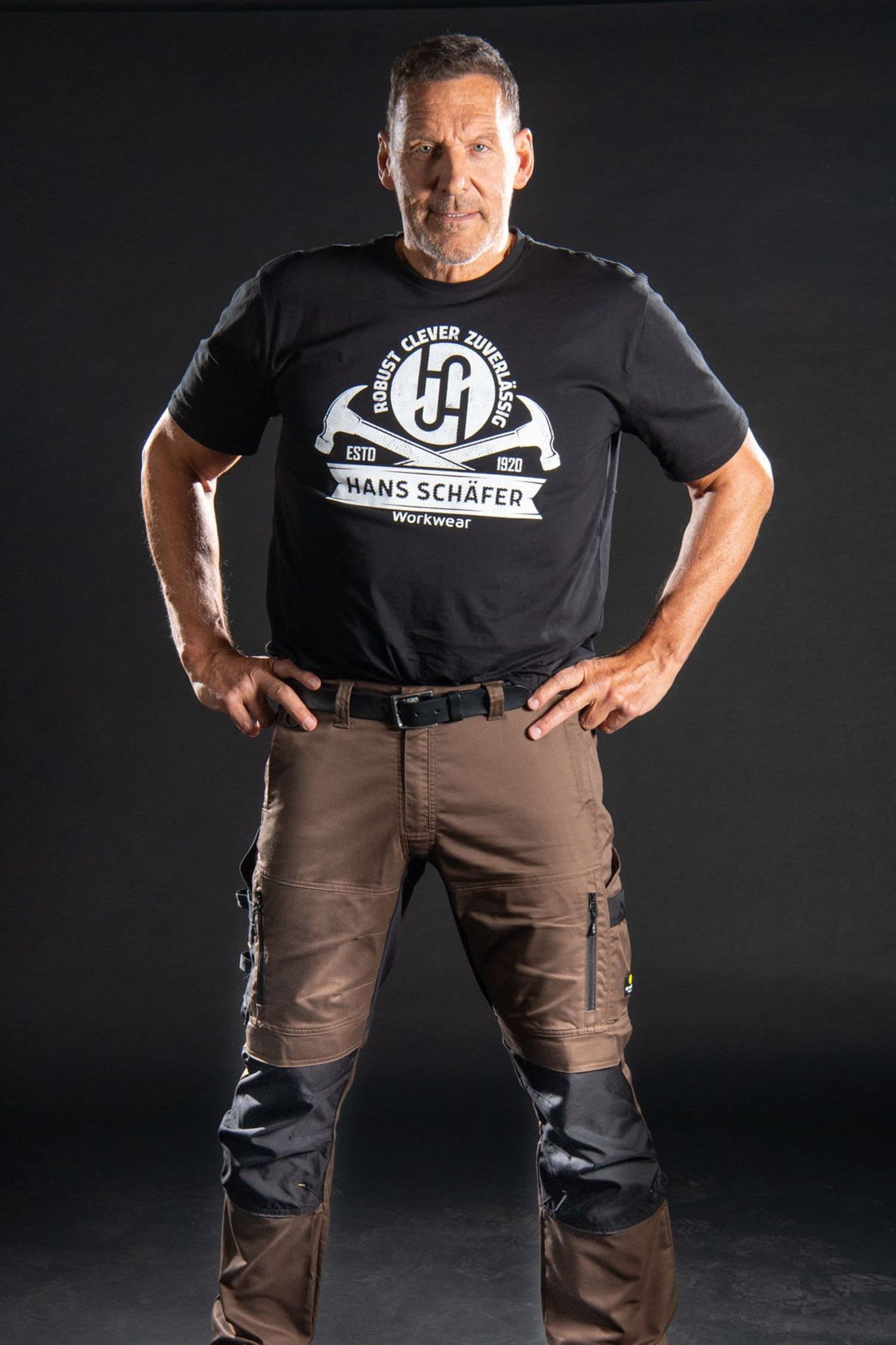 HSW Smart – Lange Arbeitshose für Herren – Modische Cargo-Bundhose mit Knietaschen und Cordura-Verstärkung – Stretch-Slim-Fit