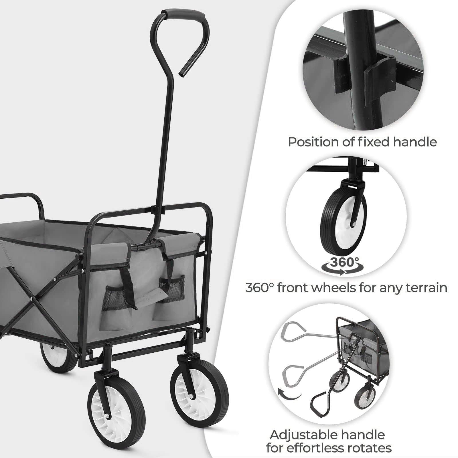 Carrello Spiaggia Pieghevole, Carrello da Giardino con 2 tasche a rete