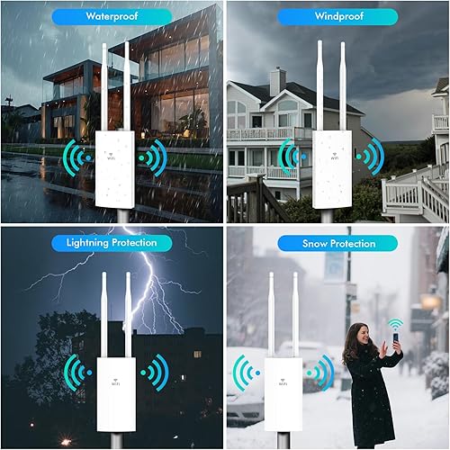 Miniatura 6 de AC1200 Extensor WiFi para exteriores AP7202, banda dual 2.4 GHz+5 GHz, extensor WiFi de largo alcance, amplificador de señal con antenas duales,