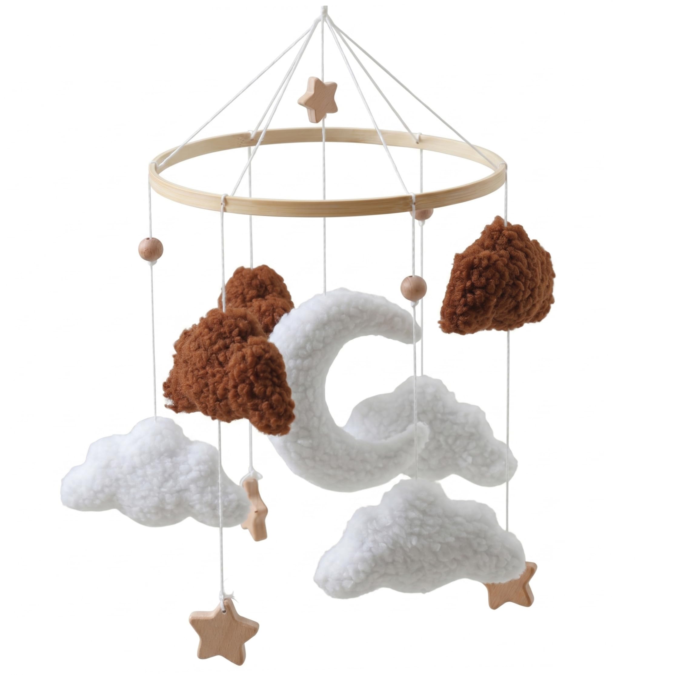 Tsawntd Mobiles, Nursery Mobile, Hanging Baby Mobile For Crib With Soft Cloud, Moon & Wooden Star Fits Cribs & Strollers | Brown