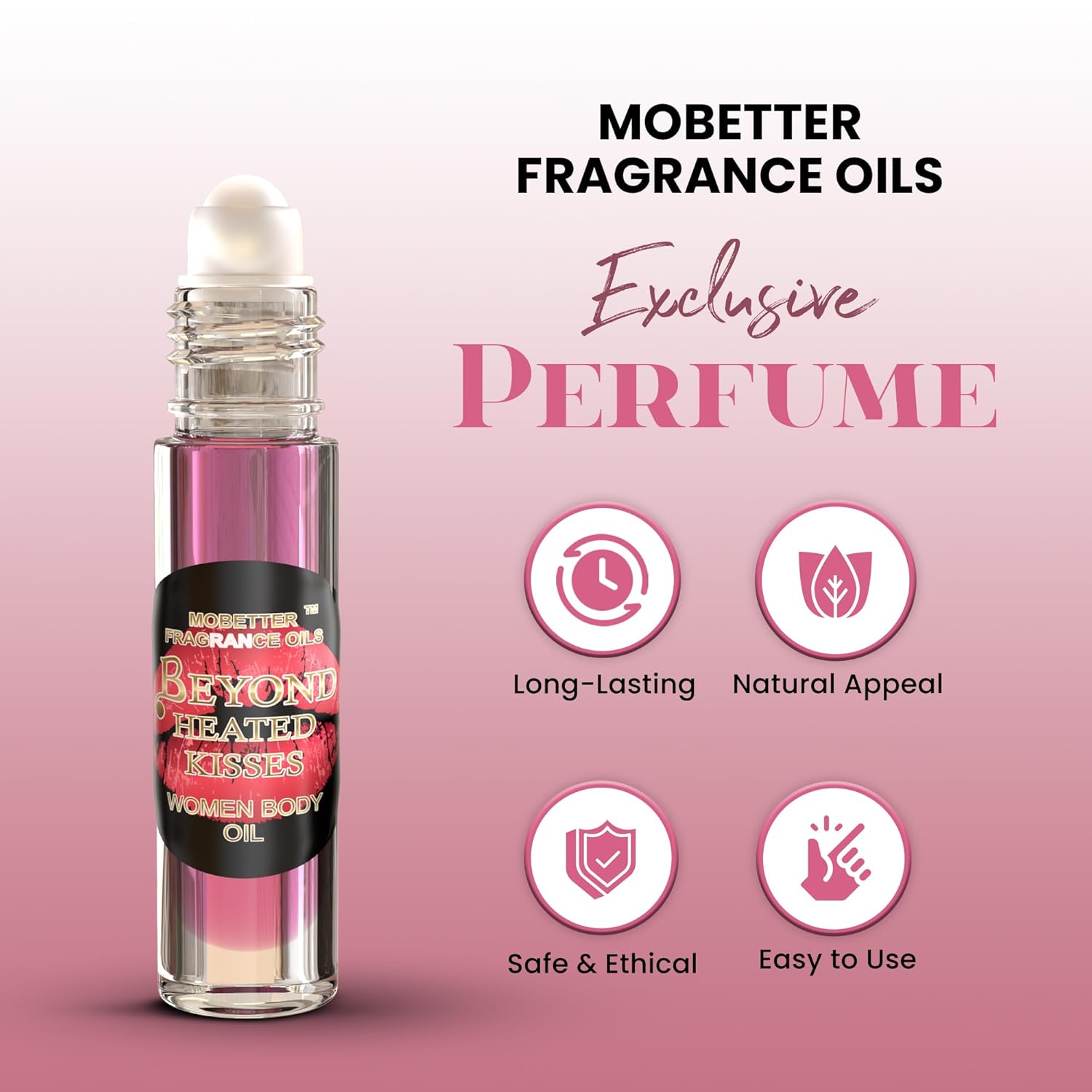 MOBETTER FRAGRANCE OILS Beyond Heated Kisses Perfume Body Oil Roll-On for Women | Long-Lasting Alcohol-Free Scent | Uncut Vanilla & Floral-Inspired Body Oil Perfume | Travel Size Fragrance - Image 3