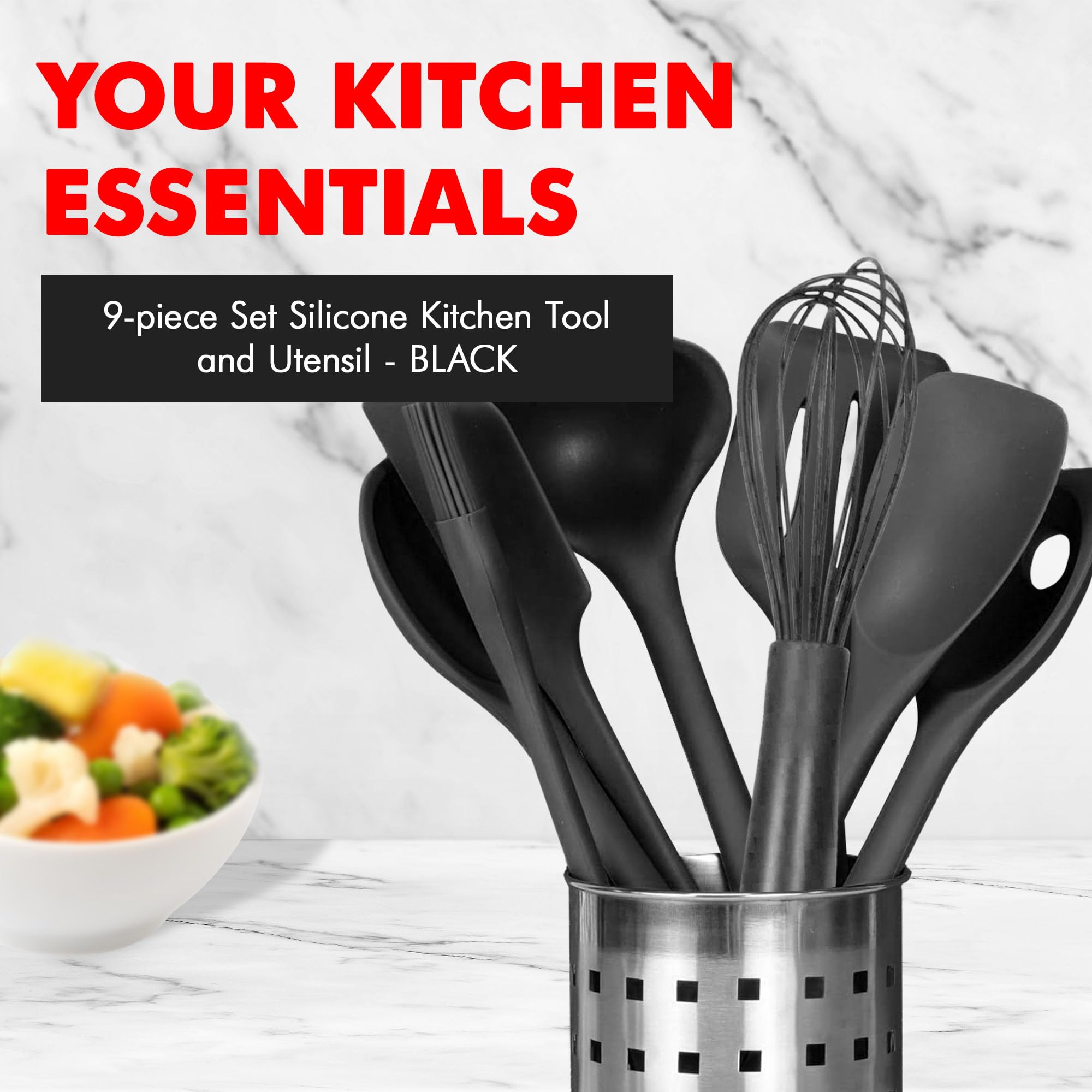 Chef Craft 42125 Hochwertiges Silikon Küchenhelfer und Utensilien-Set, schwarz