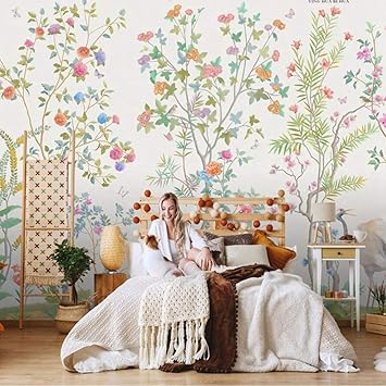 Milusen New Chinese Flower And Bird Wallpaper Peony Flower Wall Living Room Tv Background Wallpaper Seamless Sofa Bedroom Wall Cladding Amazon De Diy Tools