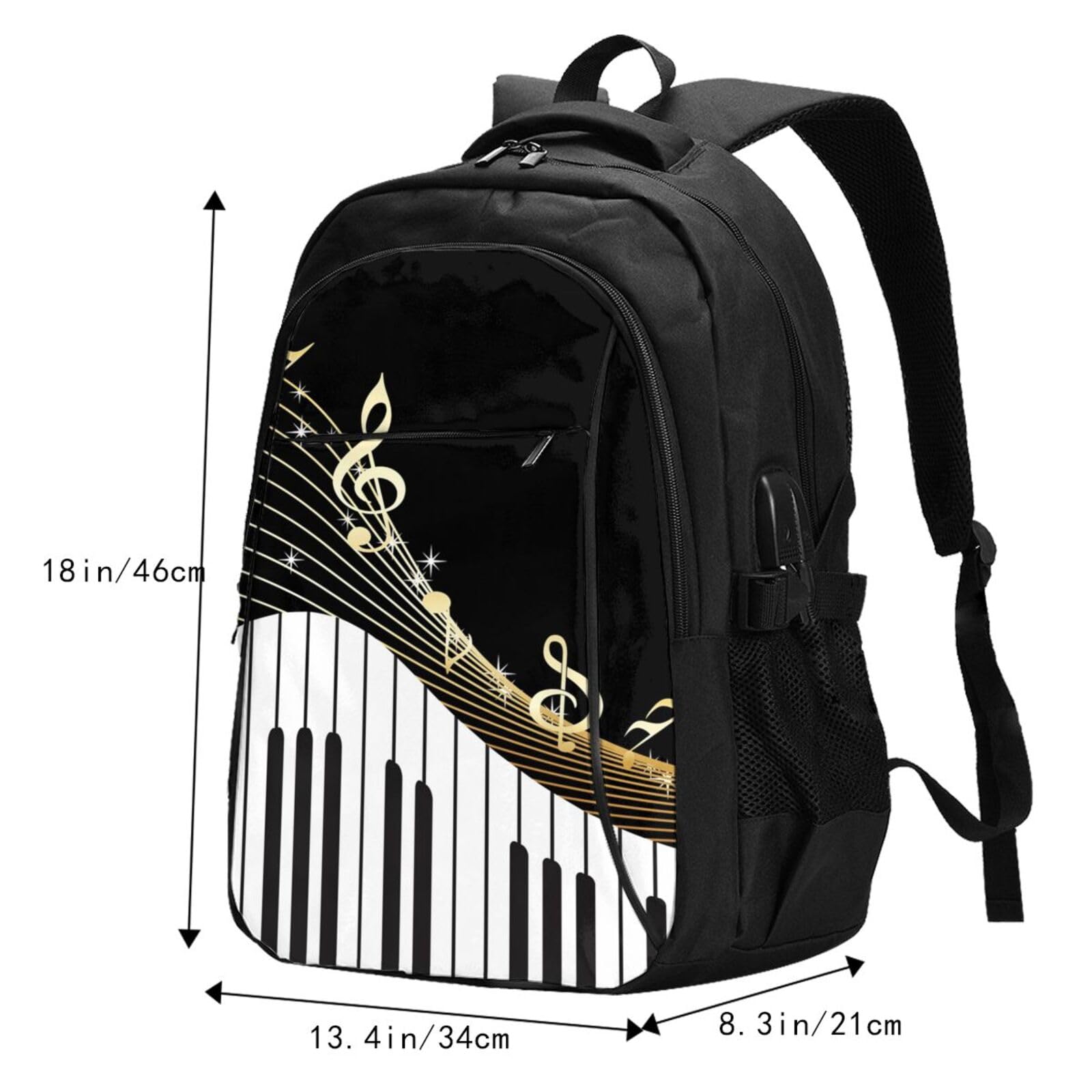 InOmak Schwarze Musiknoten, Reiserucksack, Freizeitrucksack, Schulrucksack, Laptop-Rucksack für Damen und Herren