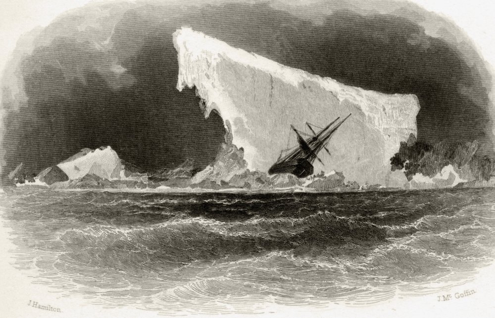 Nave estratta su Iceberg. Illustrazione del titolo dalle esplorazioni artiche negli anni 1853,54,55 di American Explorer Doctor Elisha Kent Kane dal 1820 al 1857 Volume 1 pubblicato a Philadelphia da