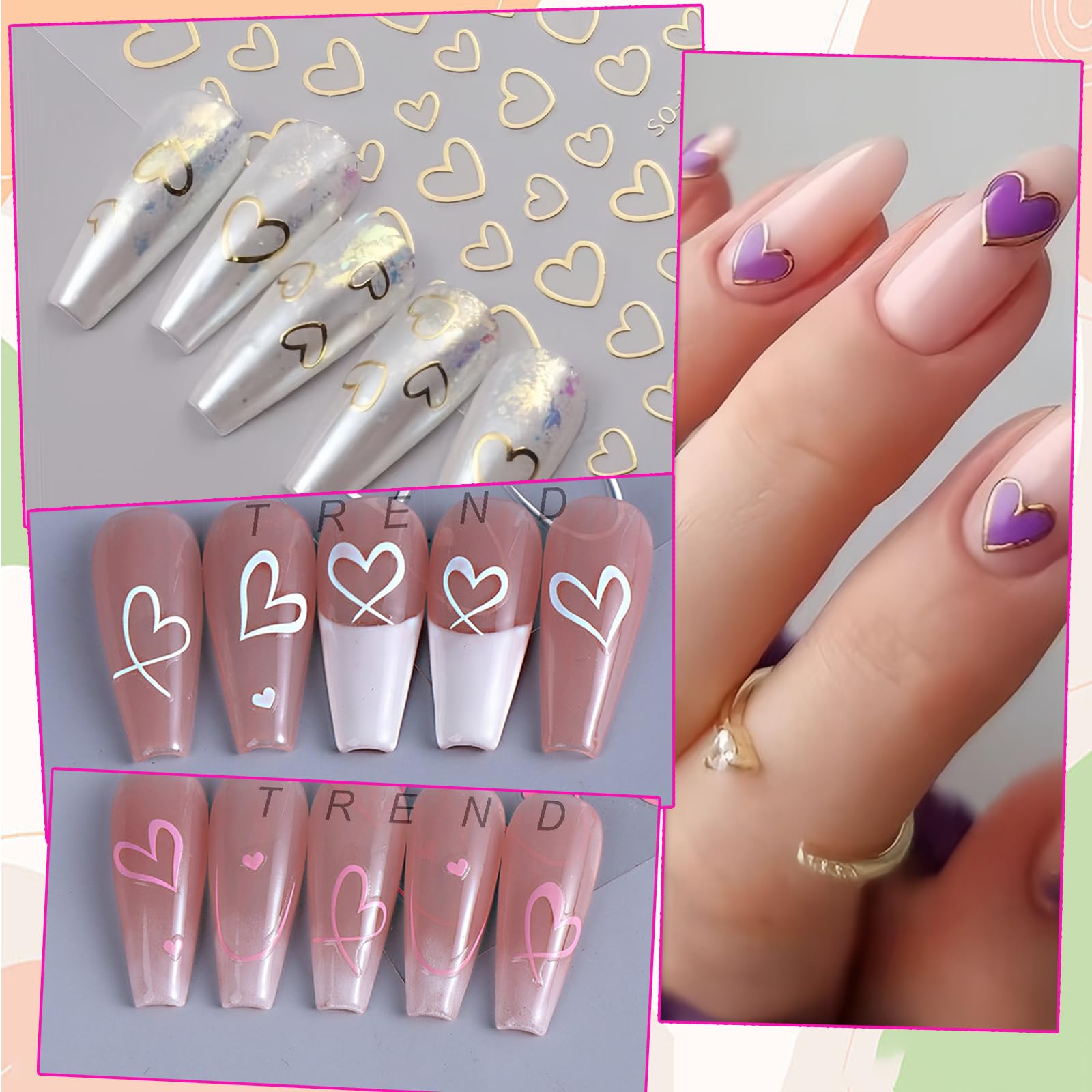 Stickers Autocollants Nail Art - Motifs Cœurs Et Fleurs - Neuf Pour Décoration Ongles