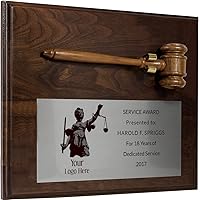 Vista 10 de Placa de martillo con tu texto y logotipo personalizados: juez, oficial de policía, abogado, abogado o militar