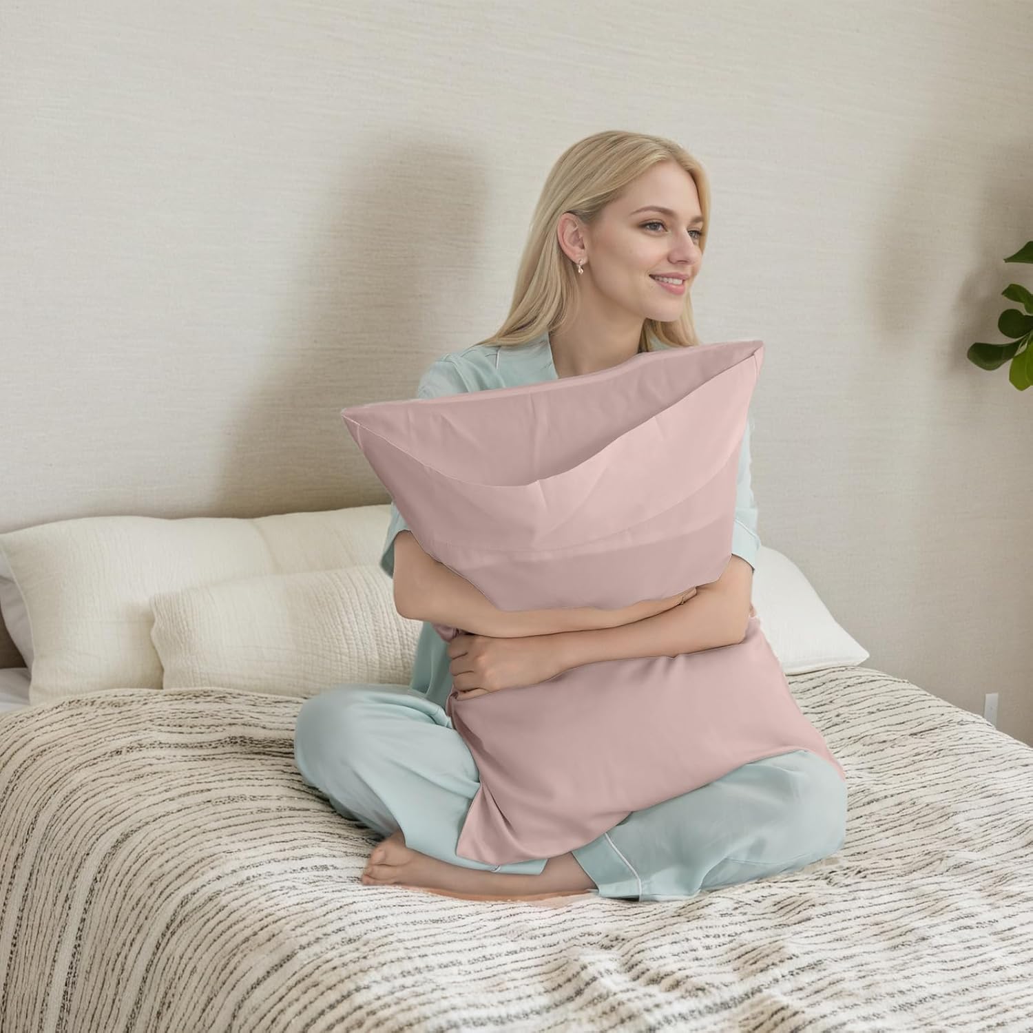 TELUS Pillow Cases Standard Size 2 Pack, Bamboo Rayon & Lyocell Pillowcase with Envelope Closure, Cooling Breathable Pillow Cover for Hot Sleeper & Night Sweats, 20x26 inch, Light Pink - Image 5