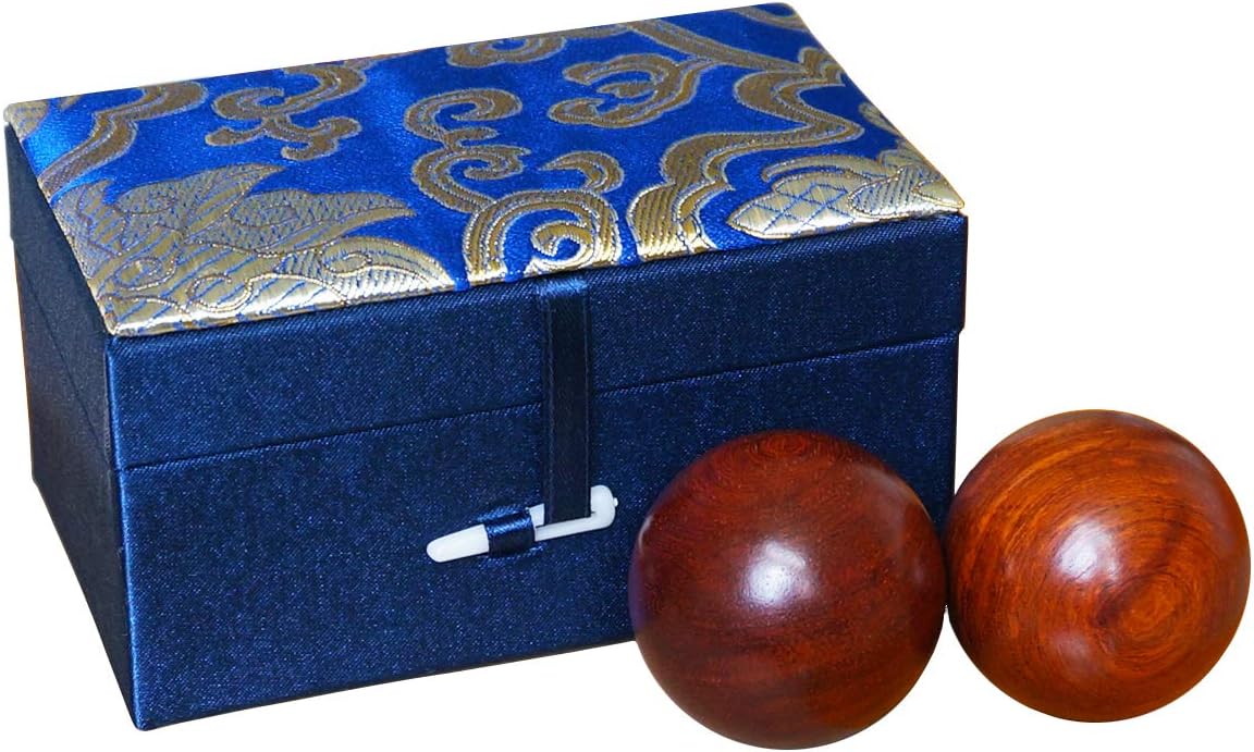 Qi Gong Rosewood Balls Baoding Balls with Brocade Box Chinese Exercise Stress Medicine Balls for Relaxation Meditation