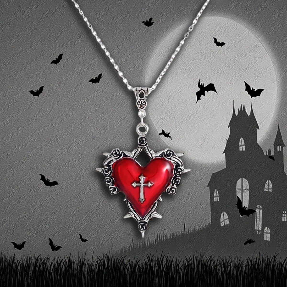 Gothic Heart Pendant Necklace for Women Vintage Heart Cross Necklace Dark Punk Style Jewelry Halloween Thorns Necklace Victoria Goth Pendant Mystic Witch Vampire Jewelry Accessories - Image 7
