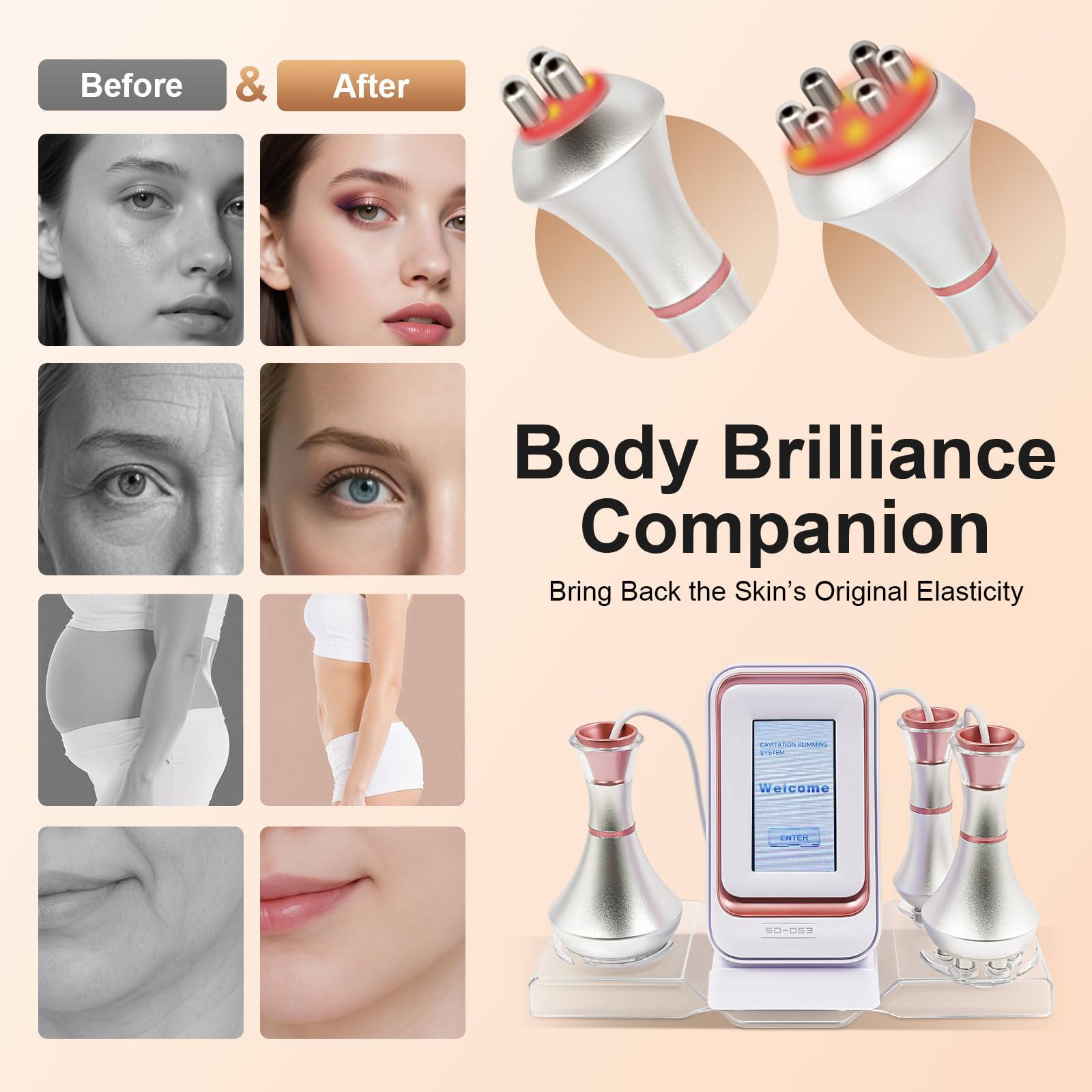 Dispositivo radiofrequenza RF 3 in 1 professionale contro cellulite e grasso, modellatura del corpo e tonificazione della pelle per viso e corpo, con 3 inserti + funzione di raffreddamento
