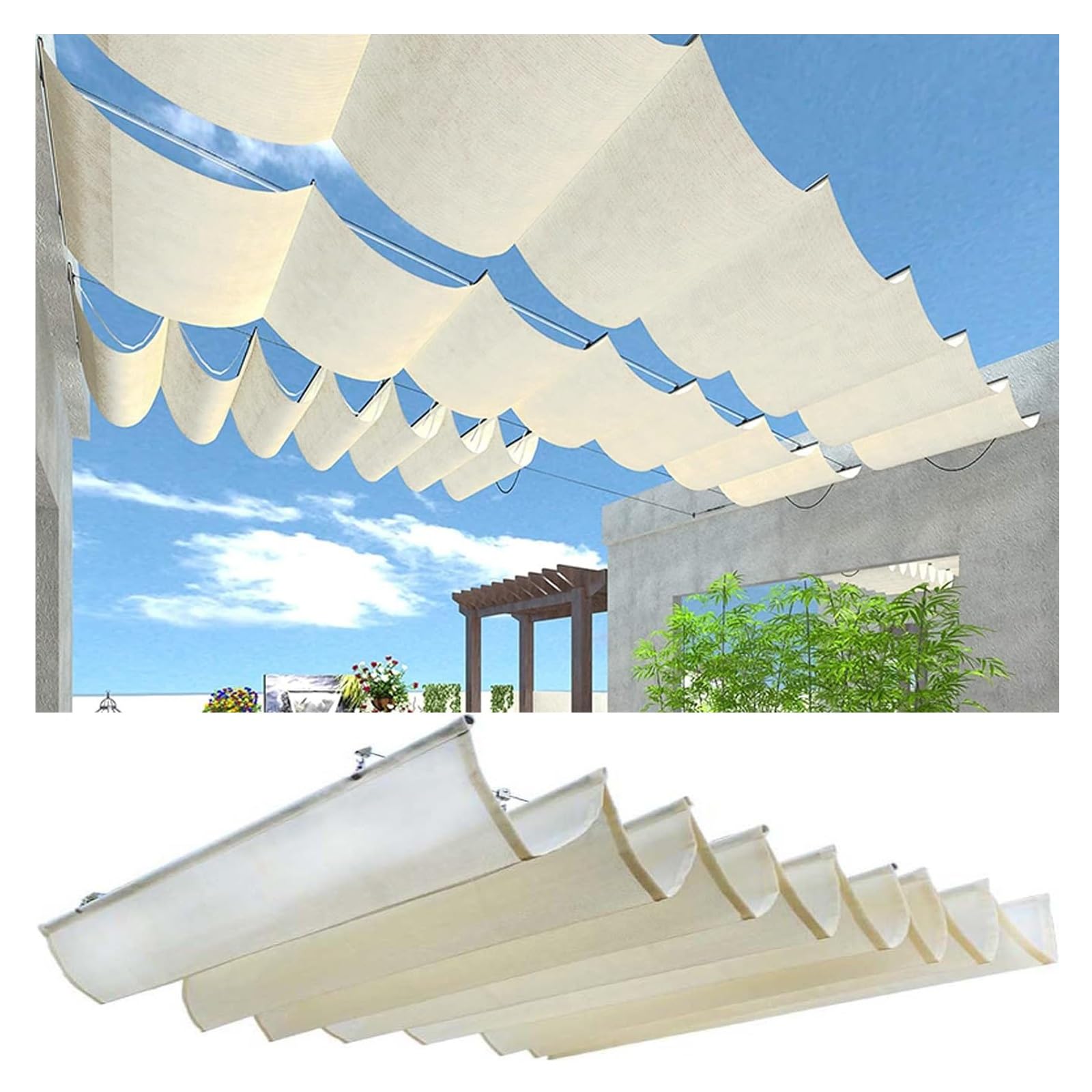 JUCCJUXIN Retractable Wave Awning Cover,UV and Sun Protection Rainproof Shade Cover with Mounting Kit,for Outdoor Patio Porch Garage Deck Backyard