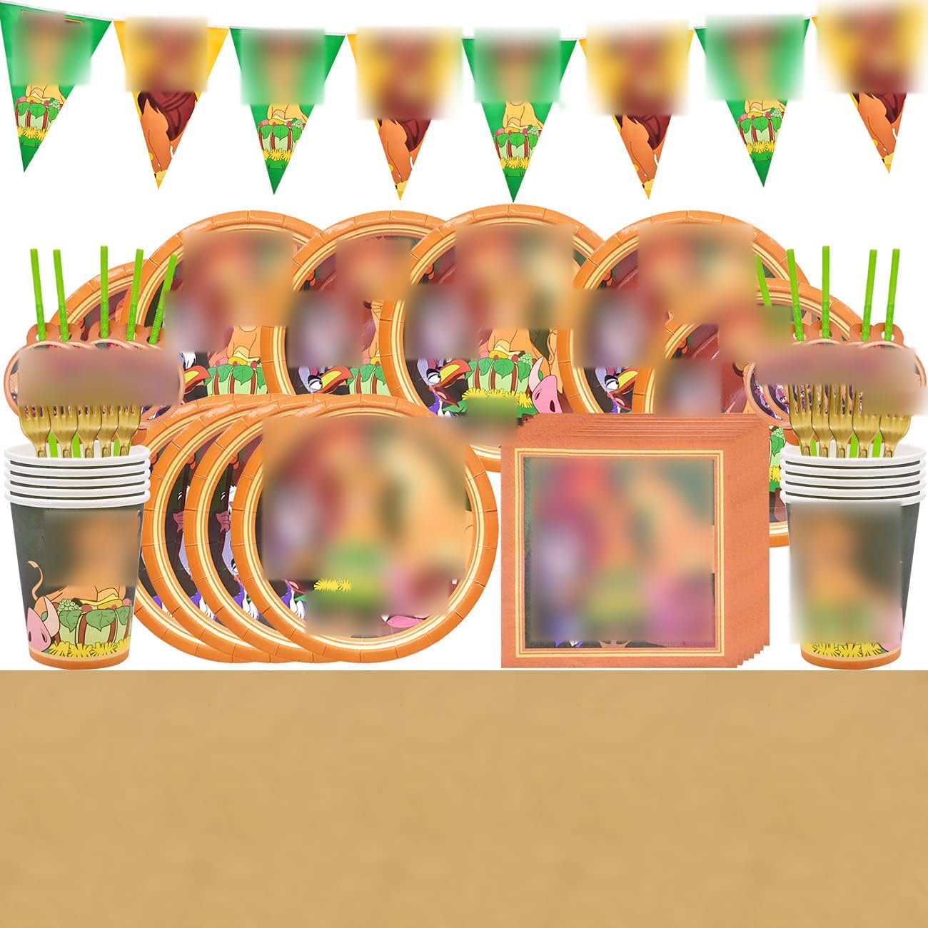 Cartoon Party Tableware Kit, Jungle Animal Birthday Party Decoration with Paper Plates Napkins Cups for Boys Girls Birthday,Baby Shower, The Cartoon Theme Party Decorations