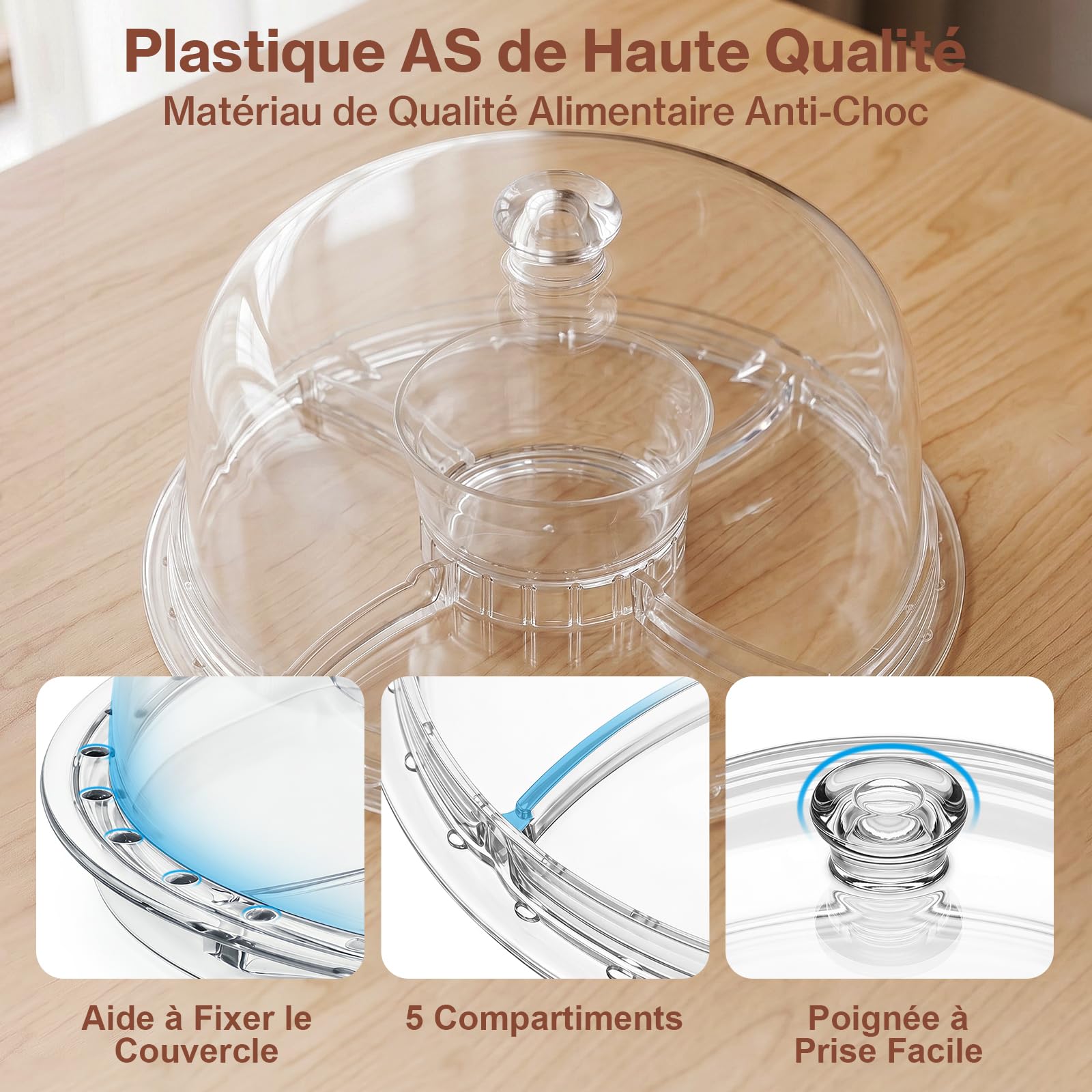 MASTERTOP Cloche à Gâteaux Transparent avec Plateau Réversible, Stand à Gâteaux Multifonctionelle avec Dôme, Boîte à Gâteaux Ronde en Plastique avec Couvercle pour Pâtisserie/Desserts