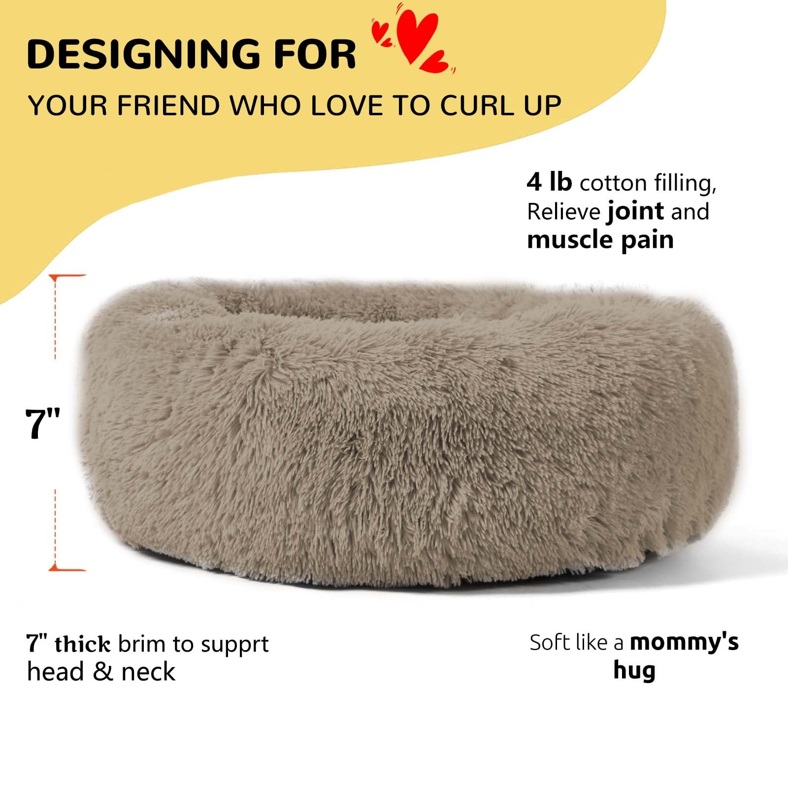 HACHIKITTY Cama calmante para perros con forma de dona, cama redonda y esponjosa para mascotas con cojín cosido para perros grandes, lavable, color gris pardo, XL, 36 pulgadas