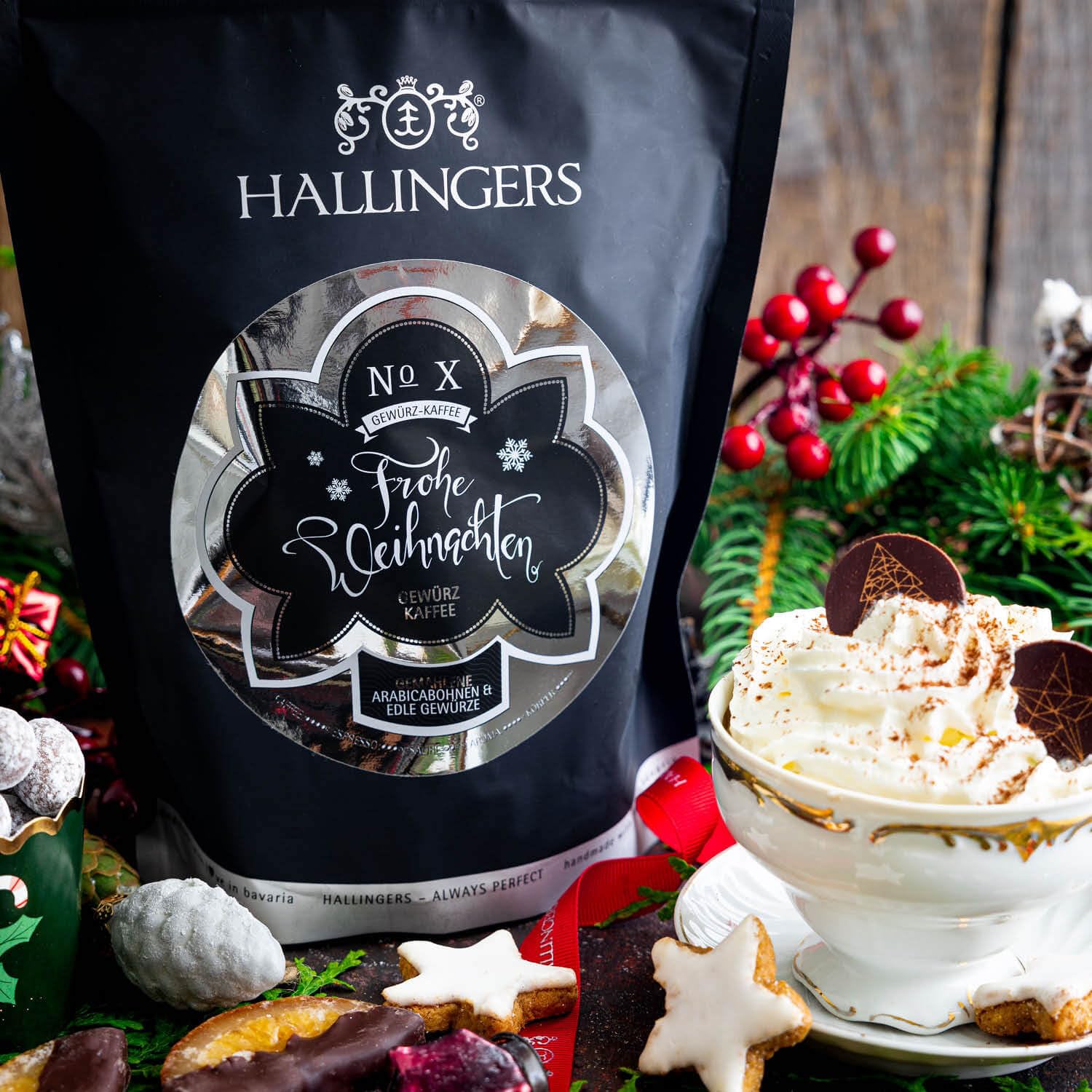 Hallingers Genuss Manufaktur Würz-Kaffee Weihnachts-Geschenk-Set - schonend langzeitgeröstet bei niederen Temperaturen gewürzt 10x "Weihnachtskaffee", Weihnachten für Frauen Männer