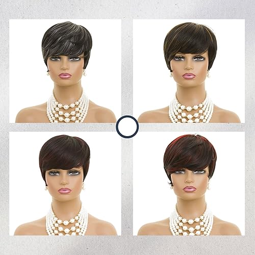 Miniatura 9 de MOONSHOW Pelucas cortas grises para mujeres negras, peluca de corte Pixie gris, peluca sintética corta con corte lateral Pixie pelucas con flequillo