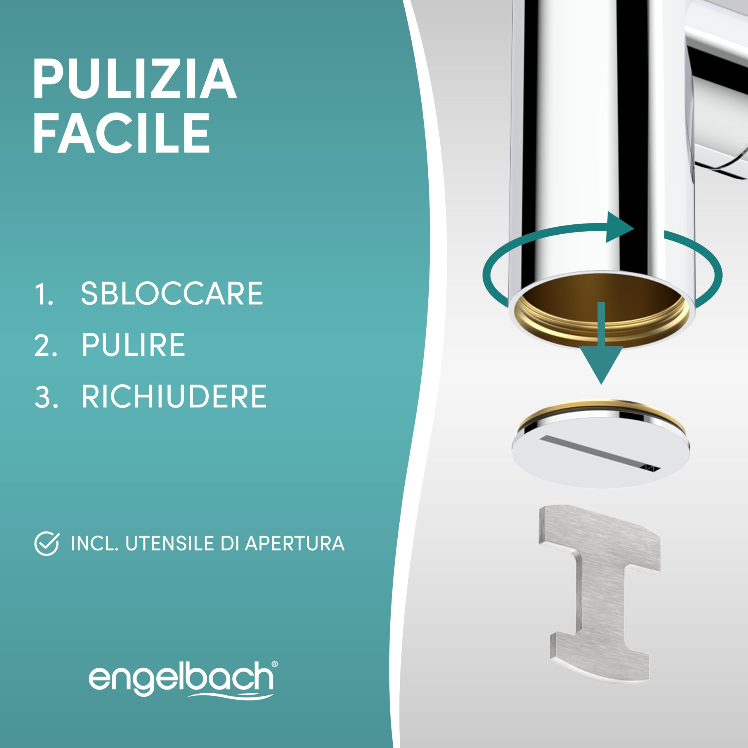 Engelbach® Sifone lavabo bagno con apertura per la pulizia - Tubo di scarico universale 1 1/4" con manicotto in gomma - Antiodore con istruzioni incluse