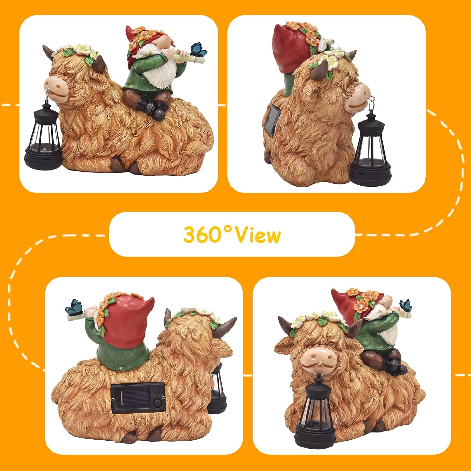 WINTS Solar Highland Cow Gnome Light Outdoor Statues, Christmas Highland Cow with Lantern for Lawn Yard Outdoor Garden Decorations, Best Gift for Mom Mother's Day