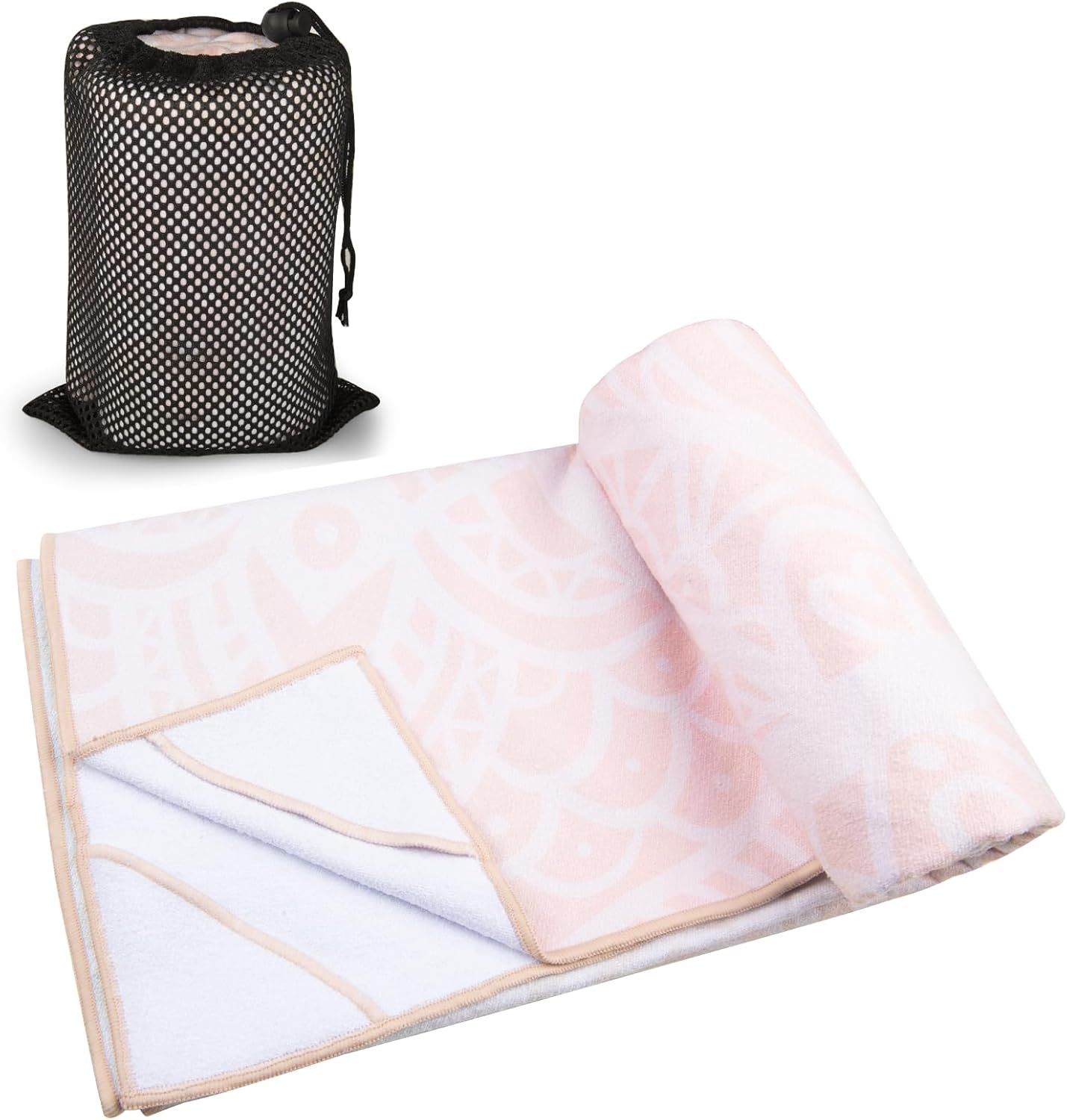 Colorful Star Yoga Towel with Corner Pockets, Non Slip Grip Dots Sweat Absorbent Hot Yoga Mat Towels, Soft Yoga Blankets with Travel Bag, Mat Cover for Workout, Gym, Fitness - 70"x26", Pink Mandala - Image 2