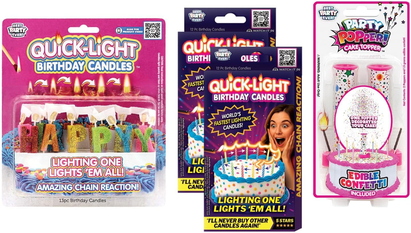 Fun-Filled Cake Celebration Set - Confetti Candle Topper & Quick Light Happy Birthday Candles