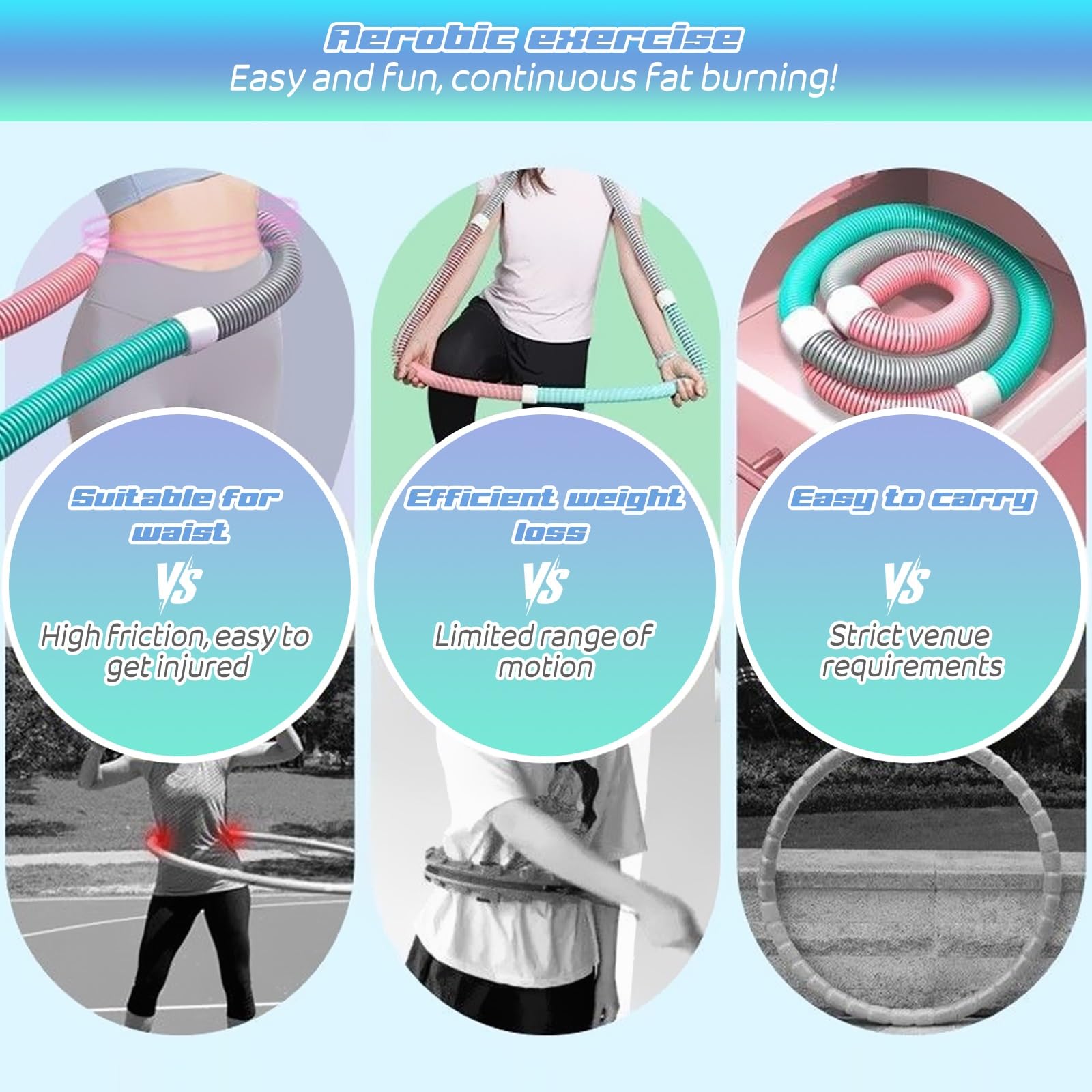 Hula Hoop per adulti, anello fitness pieghevole, design adatto alla vita, attrezzatura per esercizi ponderati, strumento dimagrante portatile per casa e viaggio