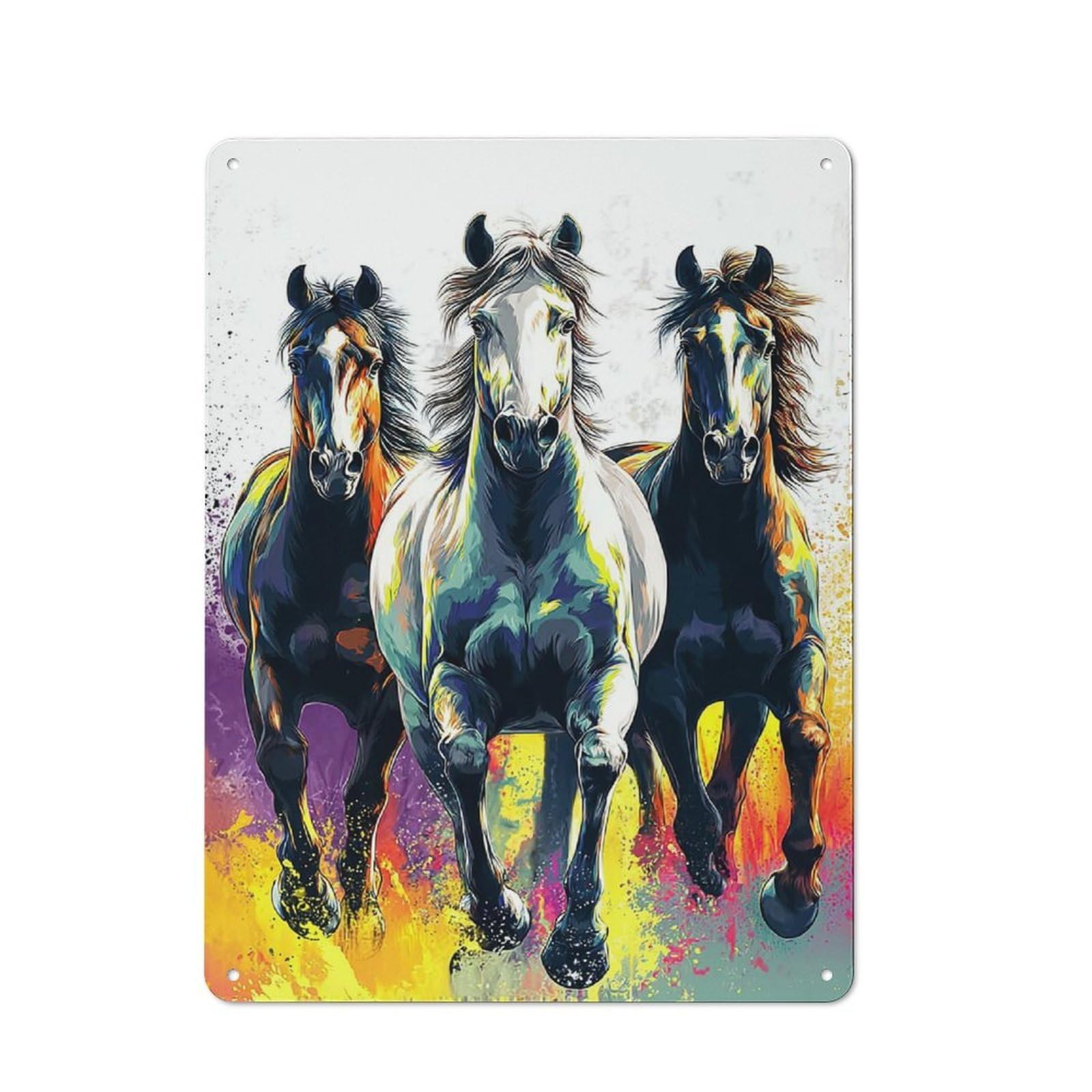 Junmoney Colorful Horse Trio Artwork -1 Rustic Metal Plaque 40X30cm For Hobby Room Or Studio, For Creative Interior Collectors