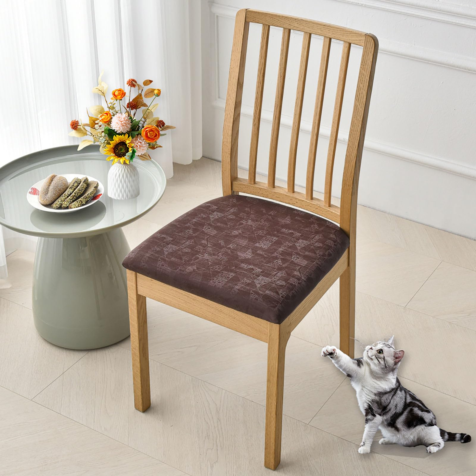 Fundas Sillas de Comedor Estampada, Marrón, Pack de 6