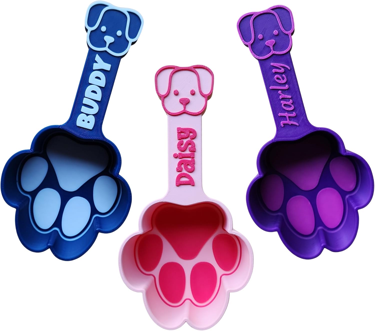 Personalized Dog Food Scoop, Paw Print Pet Food Measuring Cup with Pup Face Handle and Name, Kibble Scoop (3 oz – 3/8 Cup)