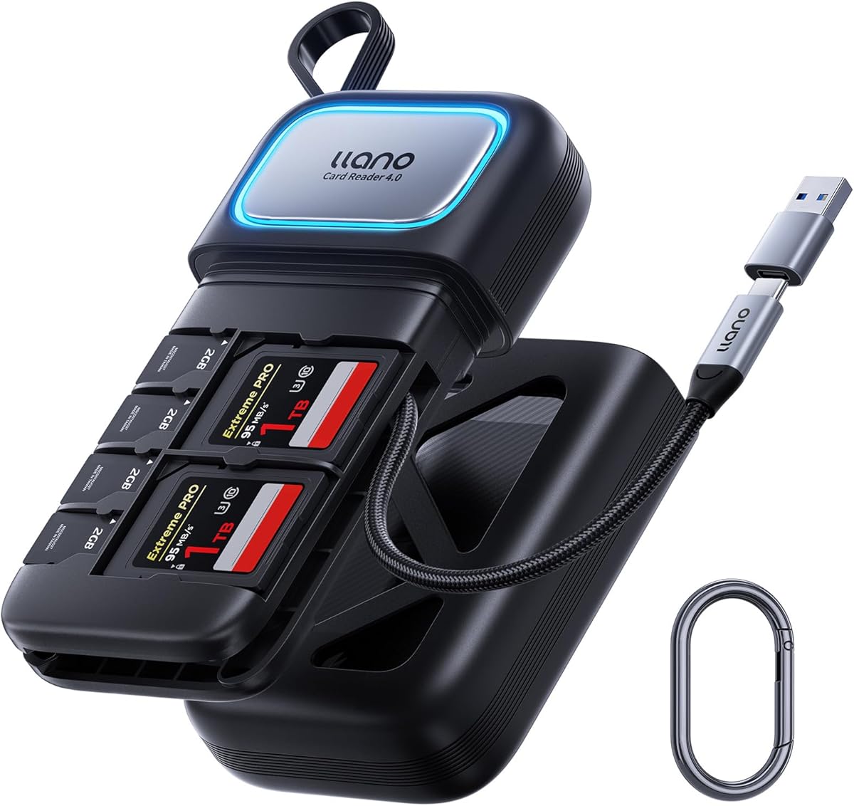 llano F15 2-in-1 High-Speed SD/Micro SD Card Reader Adapter(UHS-II Supported),Holder Case, Built-in Slot Storage, Compatible with iPhone, Android, PC, MacBook, Laptop, Dual Slot, USB Type-C 3.2 Gen1