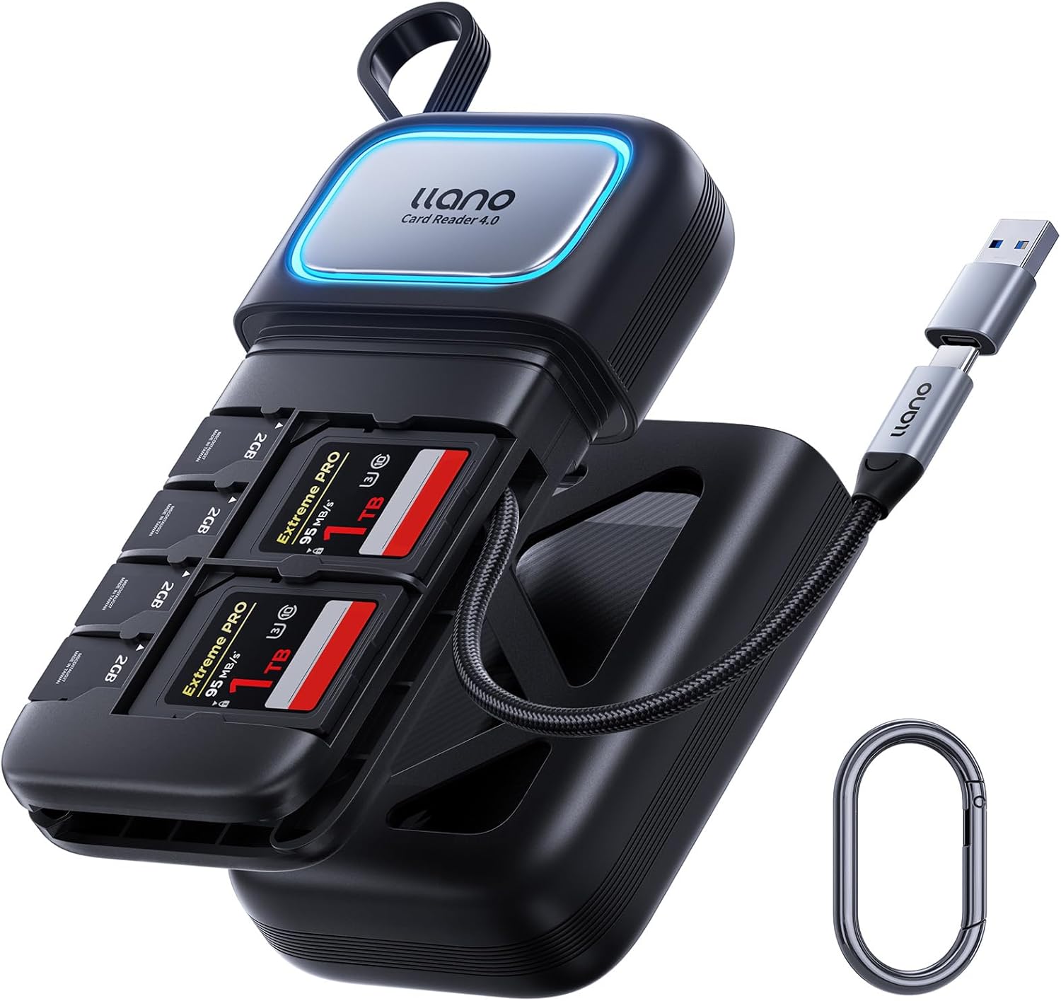 Product image of llano F15 2-in-1 High-Speed SD/Micro SD Card Reader Adapter(UHS-II Supported),Holder Case, Built-in Slot Storage, Compatible with iPhone, Android, PC, MacBook, Laptop, Dual Slot, USB Type-C 3.2 Gen1