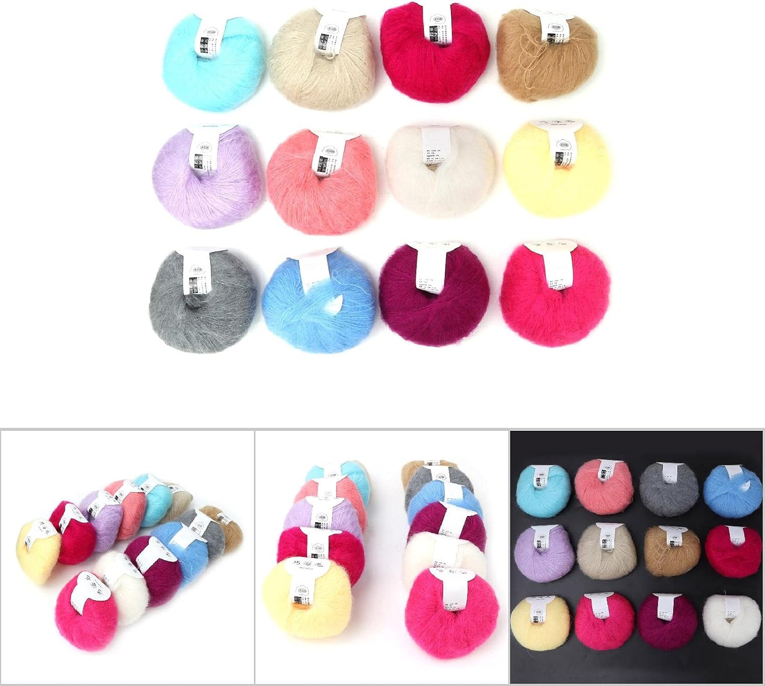 Angora Yarn, Soft Angora Mohair Wool Yarn for Knitting DIY Scarf Sweater(1 Set of Twelve Colors)