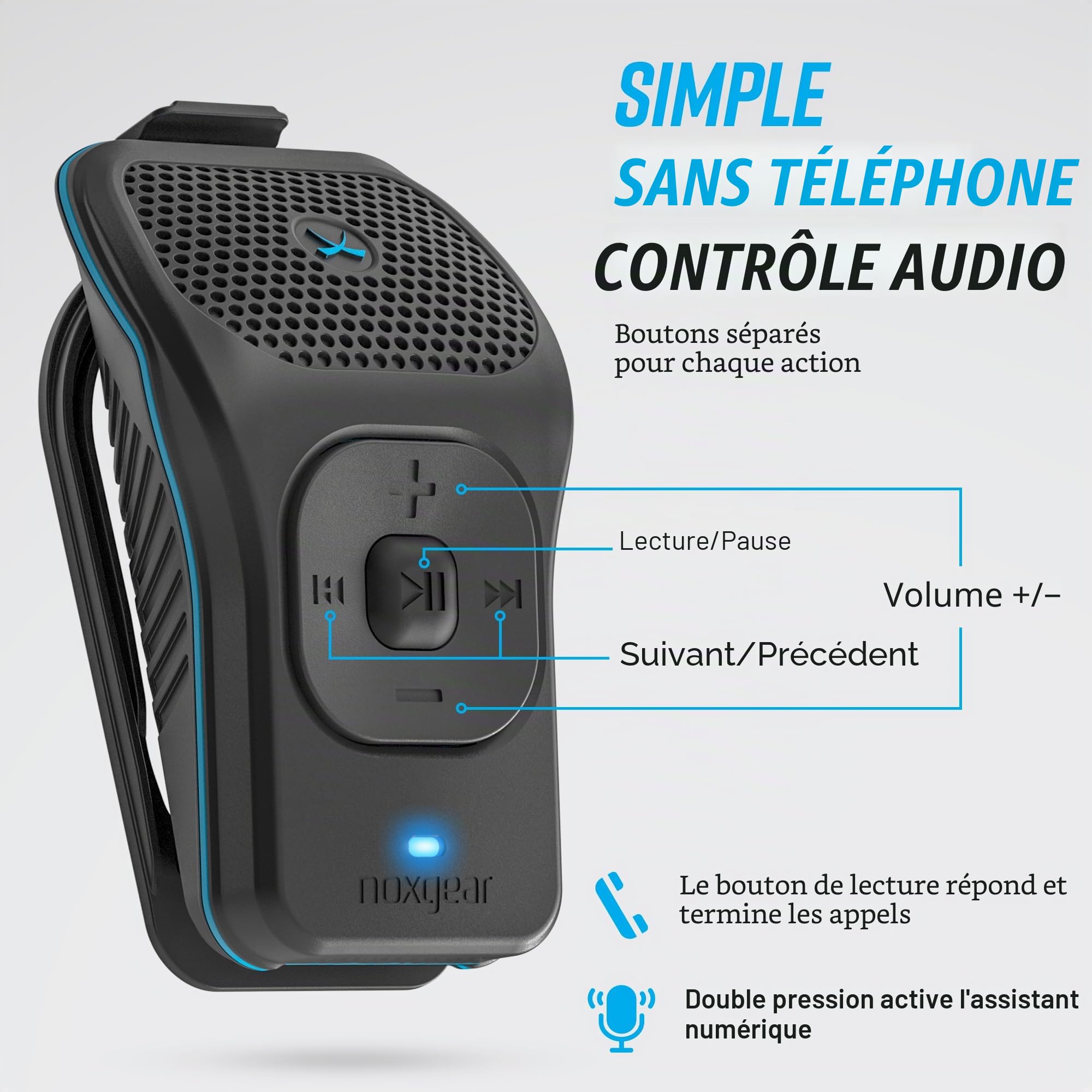 Noxgear Enceinte Bluetooth Portable 39g, Mini-Enceinte magnétique à Clip, étanche, jusqu'à 15 Heures d'autonomie | Enceinte Bluetooth à Clip, avec Microphone intégré, portée de 30 mètres