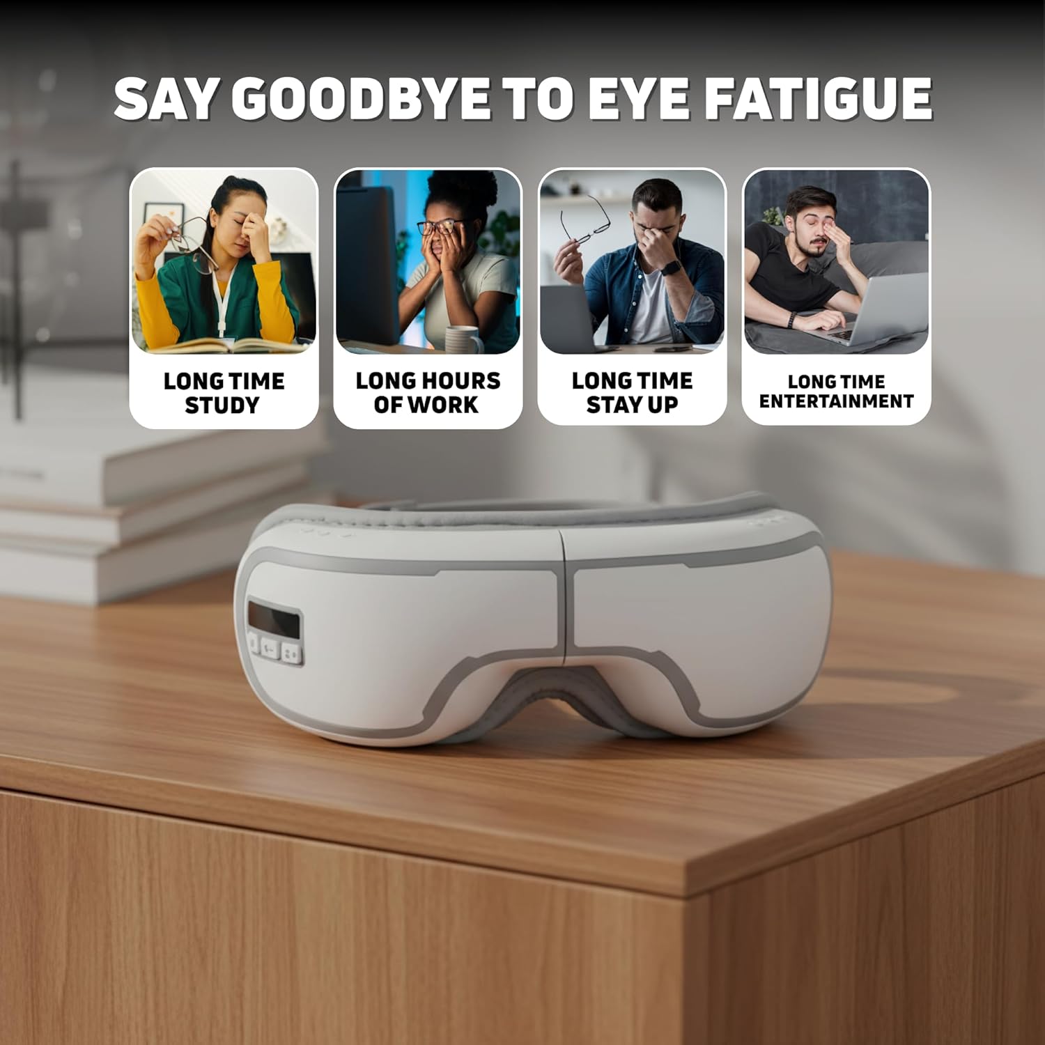 Kuyra Foldable Heated Eye Massager: Heat, Compression, Music & Adjustable Mask – Portable Eye Strain Relief, Dry Eyes Comfort, Relaxation Sleep Support, Holiday Birthday Gift Women & Men (White)