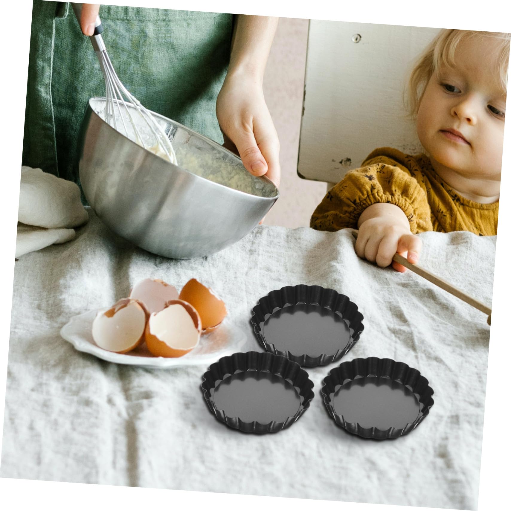 Toyvian Set 8 Teglie per Tartellette Antiaderenti in Acciaio al Carbonio con Fondo Rimovibile, Eccellente Conducibilità Termica per Cottura Quotidiana e Dolci da Banchetto