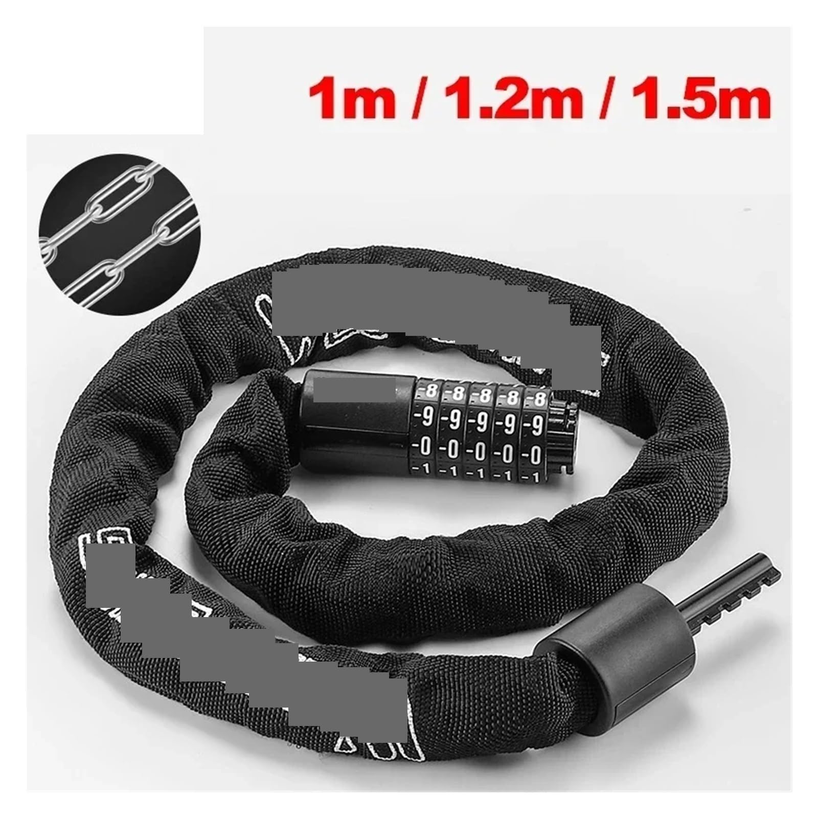 Accessori moto antifurto con combinazione di sicurezza a 5 cifre for lucchetto codice catena for bicicletta da 100-150 cm per Sicurezza(Gray,100cm)