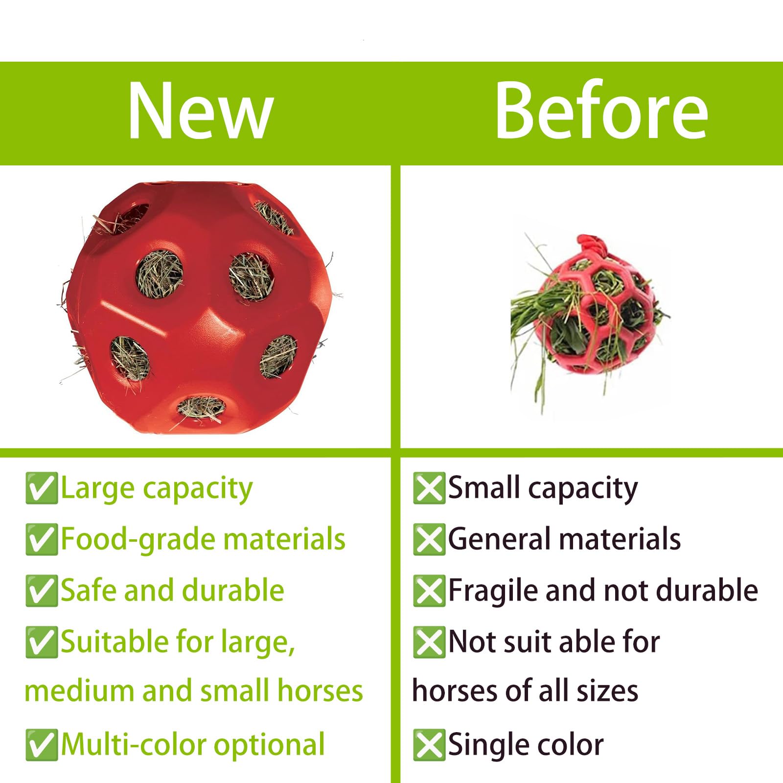 Bola de heno para caballos, comedero de heno de gran capacidad de 15.75 pulgadas para caballos, diseño de alimentación lenta, juguetes seguros y duraderos, bola de alimentación lenta para puestos