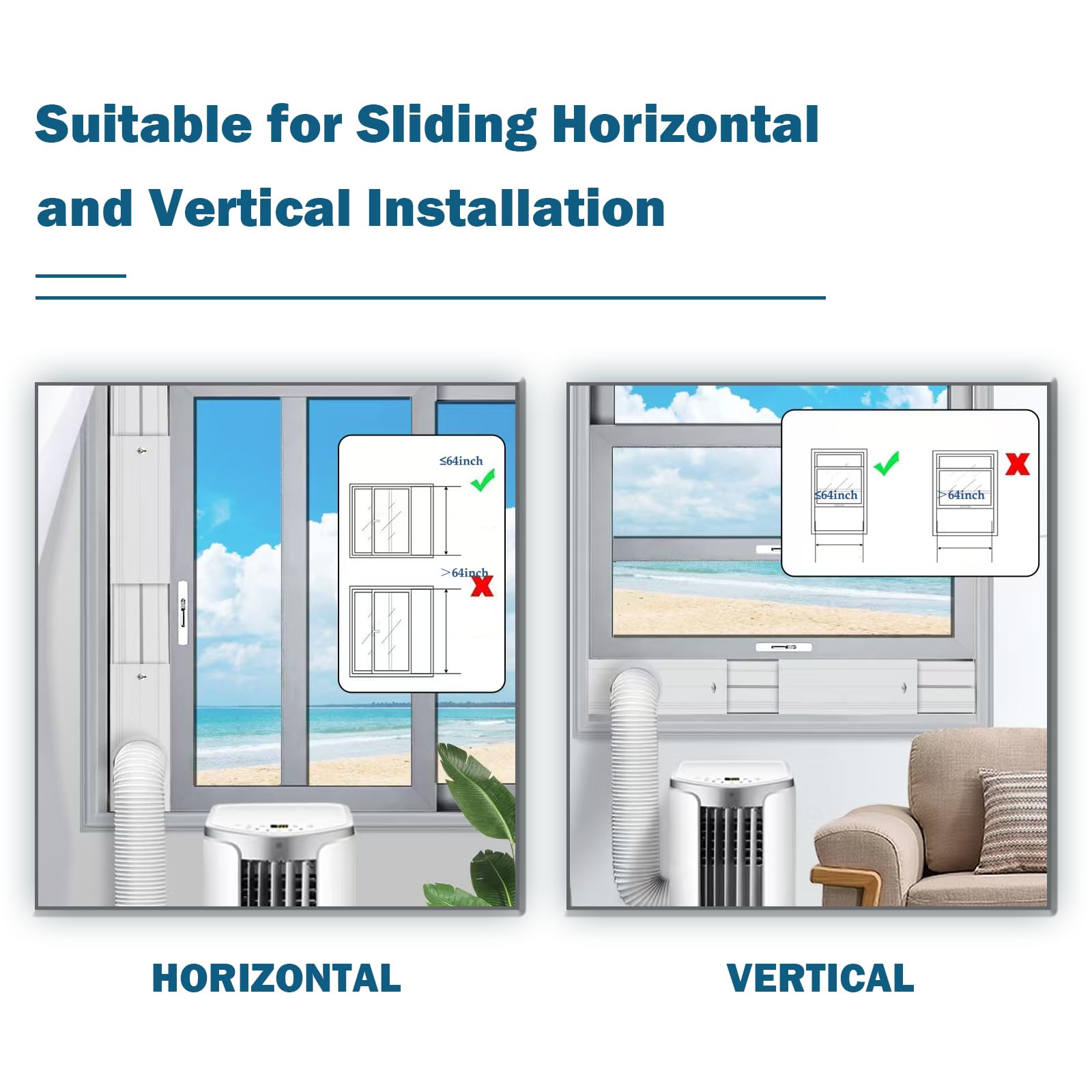 Kit de ventilación de aire acondicionado portátil para ventanas, manguera de escape de 5.1 pulgadas de diámetro y 59 pulgadas de longitud, panel de sellado de CA portátil universal para ventana
