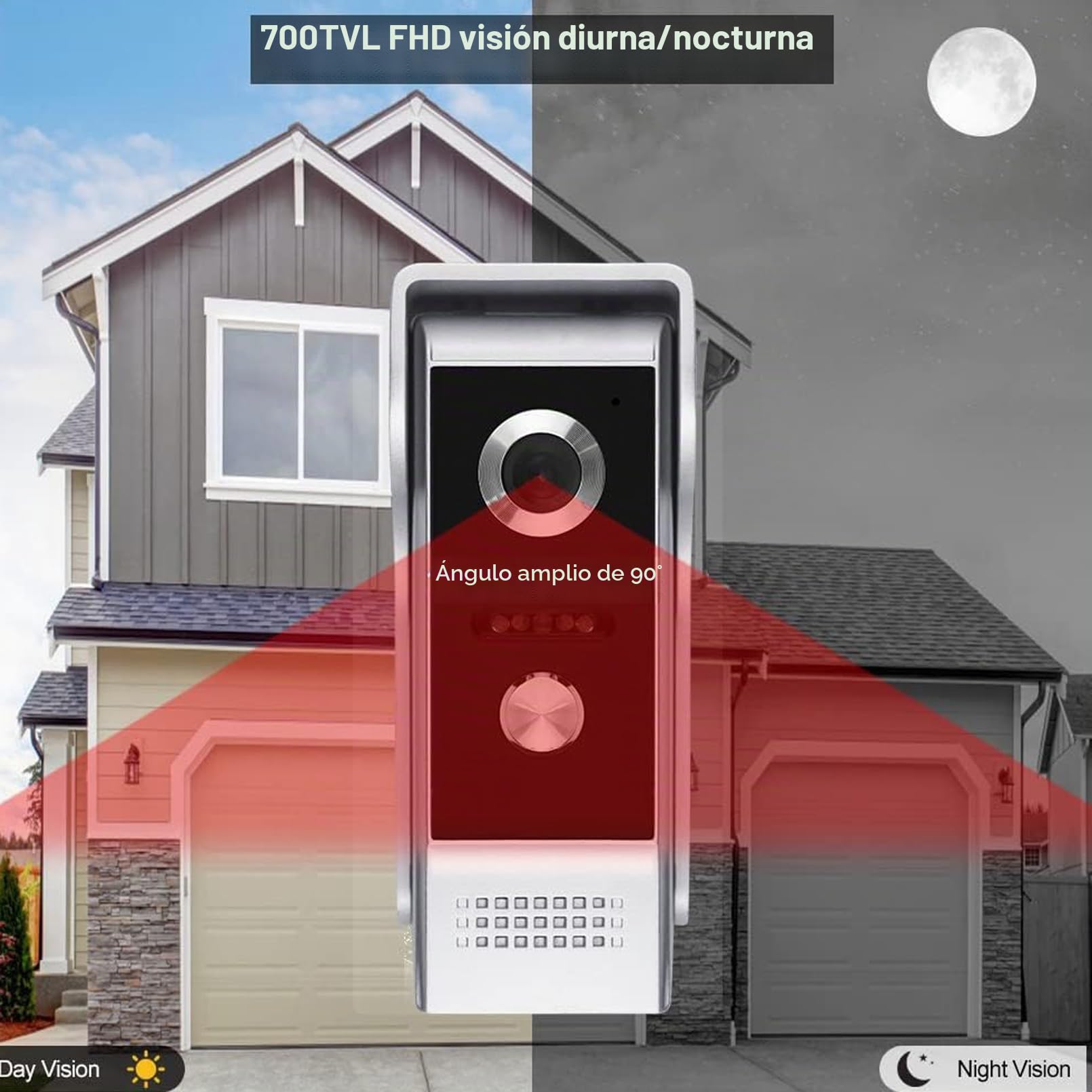 7 Pulgadas de Doble vía de Intercomunicacion por Cable, 110-240V Cámara de Vision Nocturna,Pantalla LCD TFT,Soporte de Desbloqueo,Vigilancia,para Villa Casa Oficina Apartamento