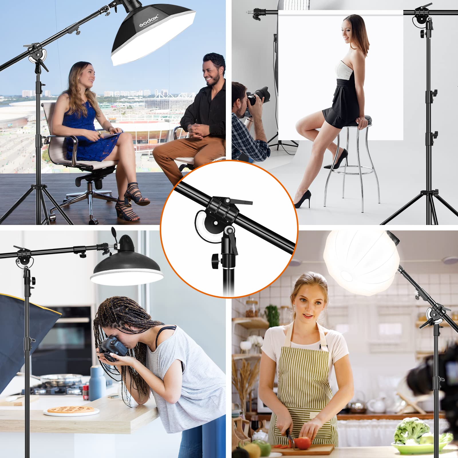 SOONPHO Auslegerarm Pro Galgen Gegengewicht 83-158cm mit Beschwerungstasche und 1/4" 3/8".Schwarz Galgenstativ Verlängerungsgriff Arm Rostfreier Stahl für C-Stand Lichtstative Fotostudio