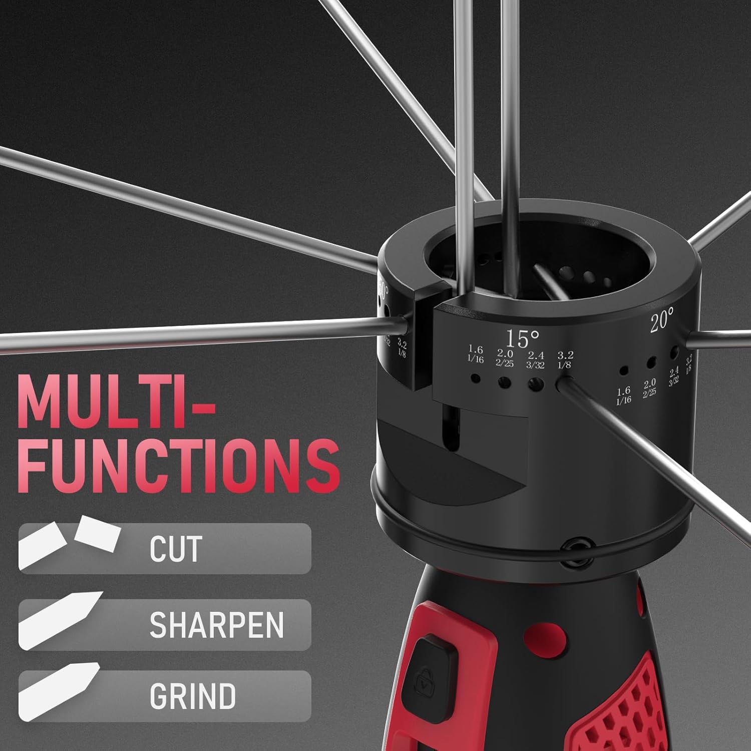 YESWELDER Tungsten Electrode Sharpener Grinder For TIG welding, Handheld Electric with LED Display, Cordless TIG Welding Rotary Tool With Flat Grinding Block Cut-Off Slot, 4 Sizes 6 Angles