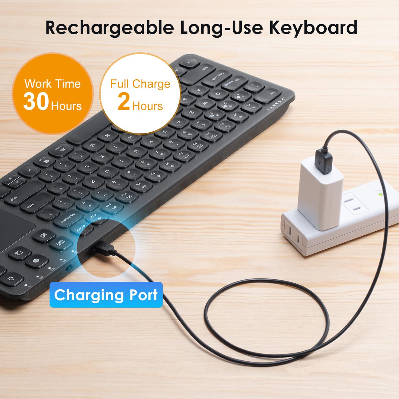 SANWA Tastiera Bluetooth con Trackpad, Tastiera HTPC 3 Dispositivi, Nero | Tastiera touchpad wireless, controllo multimediale, QWERTY, tasti a forbice, tastiera portatile per PC/laptop/tablet, Win/Mac