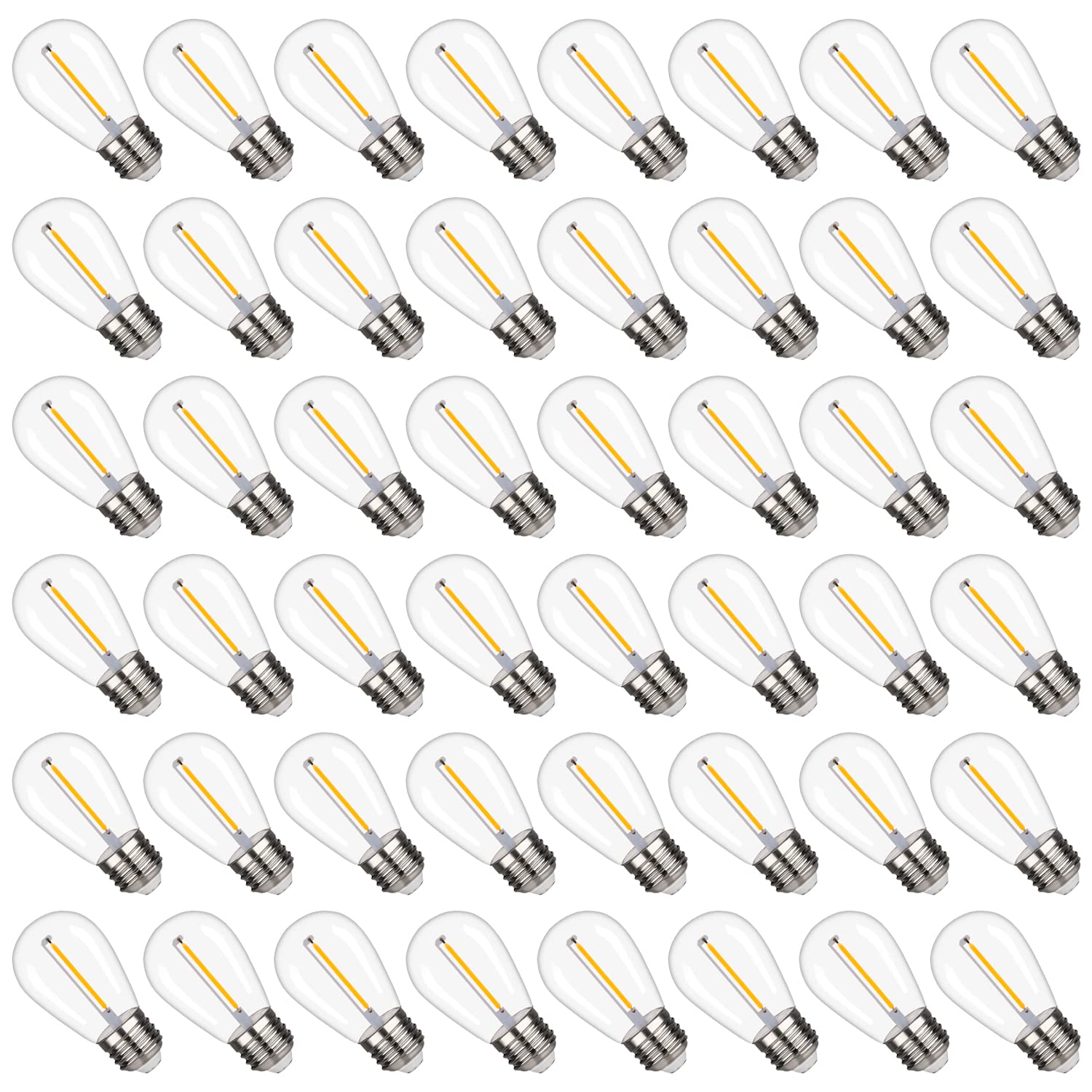 S14 Replacement LED Light Bulbs, Shatterproof & Waterproof 1W S14 LED Bulbs, E26 Base Patio Edison LED Light Bulbs for Outdoor String Lights , Warm White 2200K Plastic 70ML Non-Dimmable 48 Pack