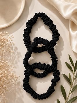 ICON SILK%100 Saf Mulberry  pek Sa  Tokas  Seti - Scrunchie Siyah